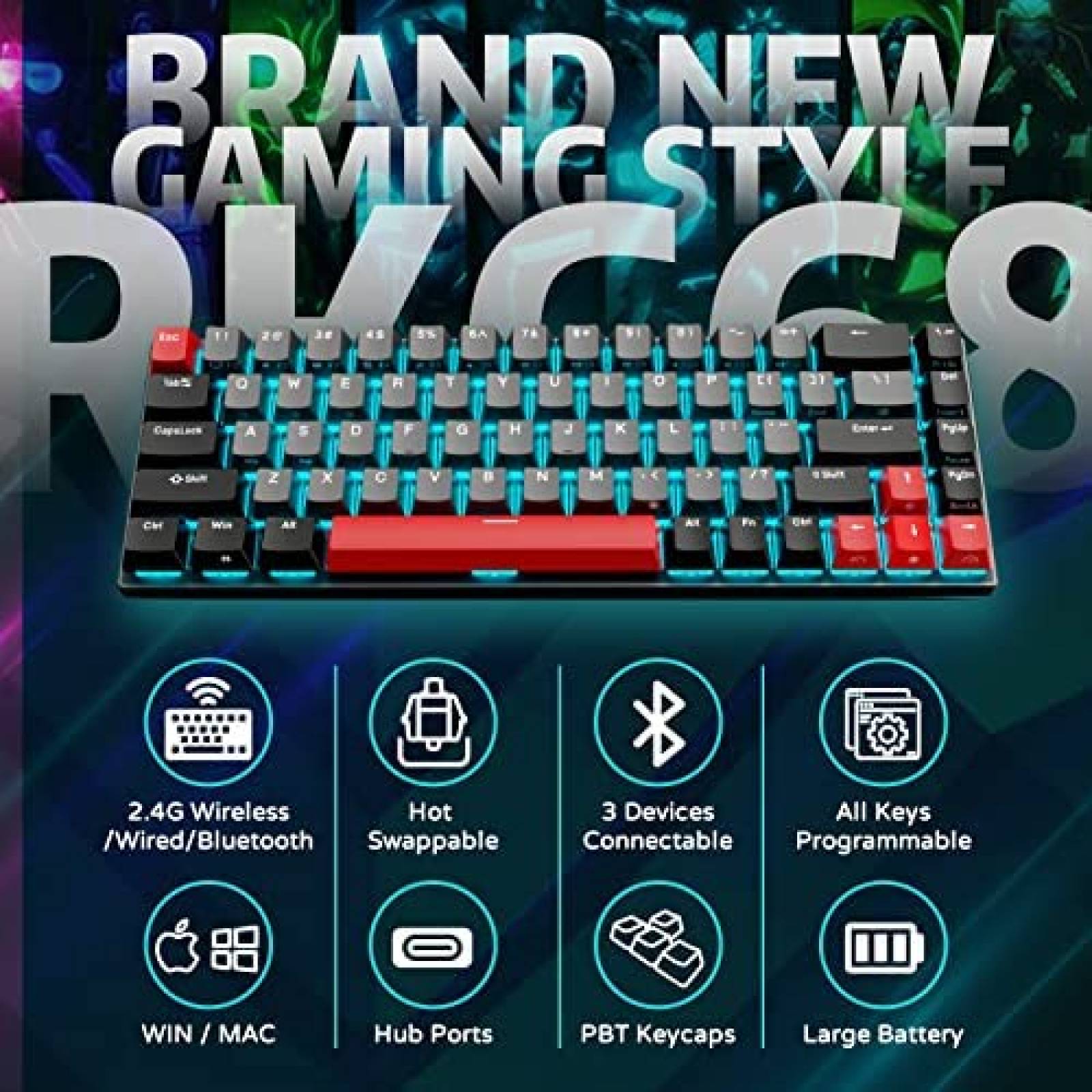 Teclado Inalambrico RK ROYAL KLUDGE RKG68 Bluetooth 68Teclas