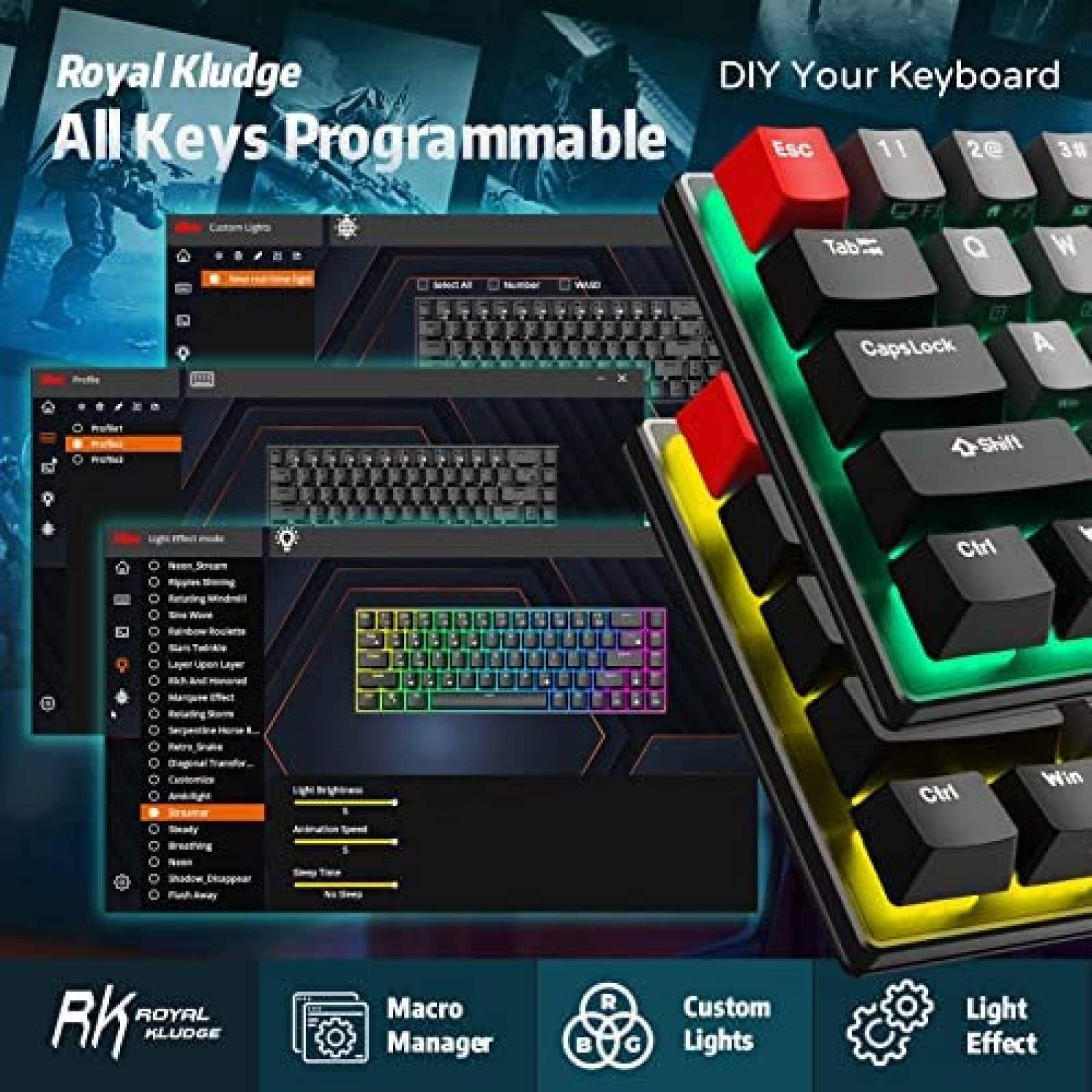 Teclado Inalambrico RK ROYAL KLUDGE RKG68 Bluetooth 68Teclas