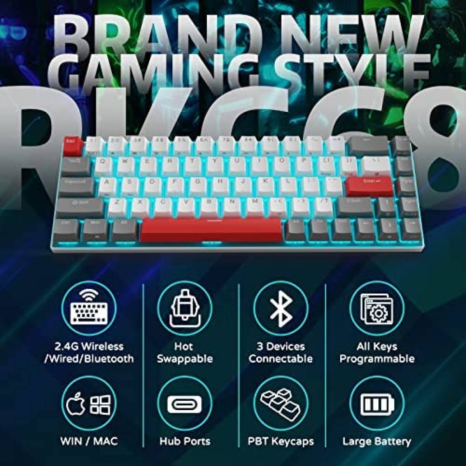 Teclado Inalambrico RK ROYAL KLUDGE RK G68 Bluetooth 5.1