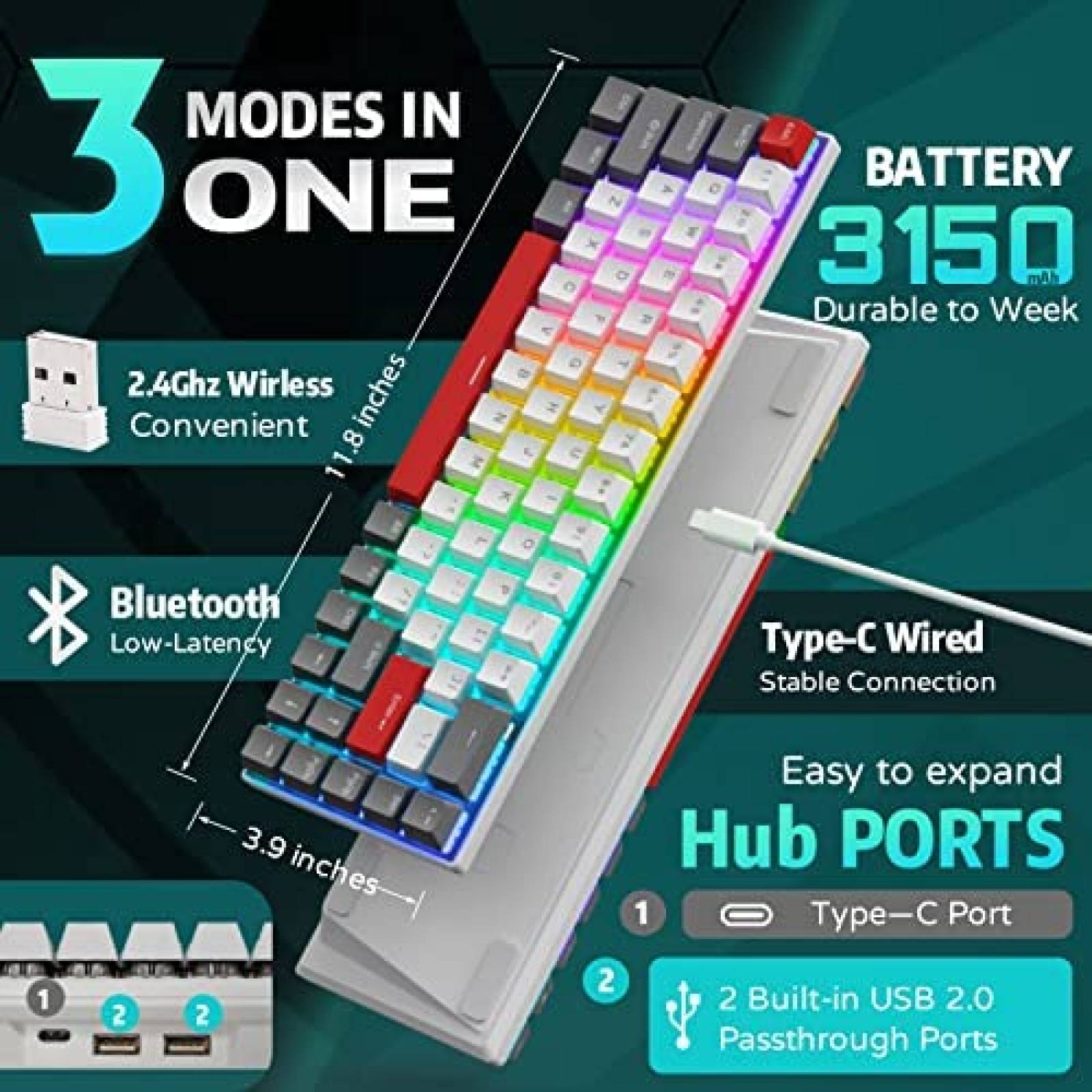 Teclado Inalambrico RK ROYAL KLUDGE RK G68 Bluetooth 5.1