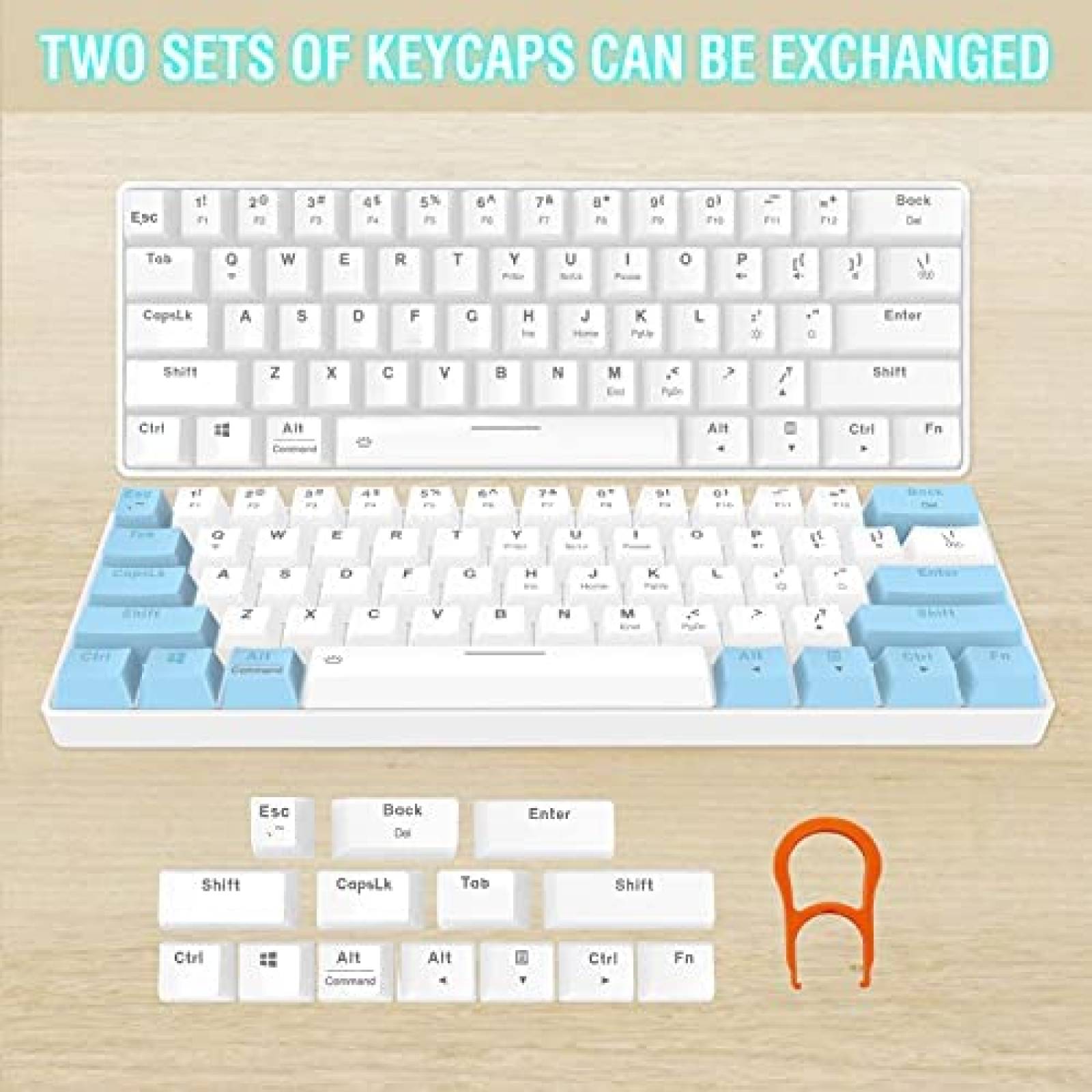 Teclado Gamer EDJO de 61 Teclas con Luz LED -Azul/Blanco