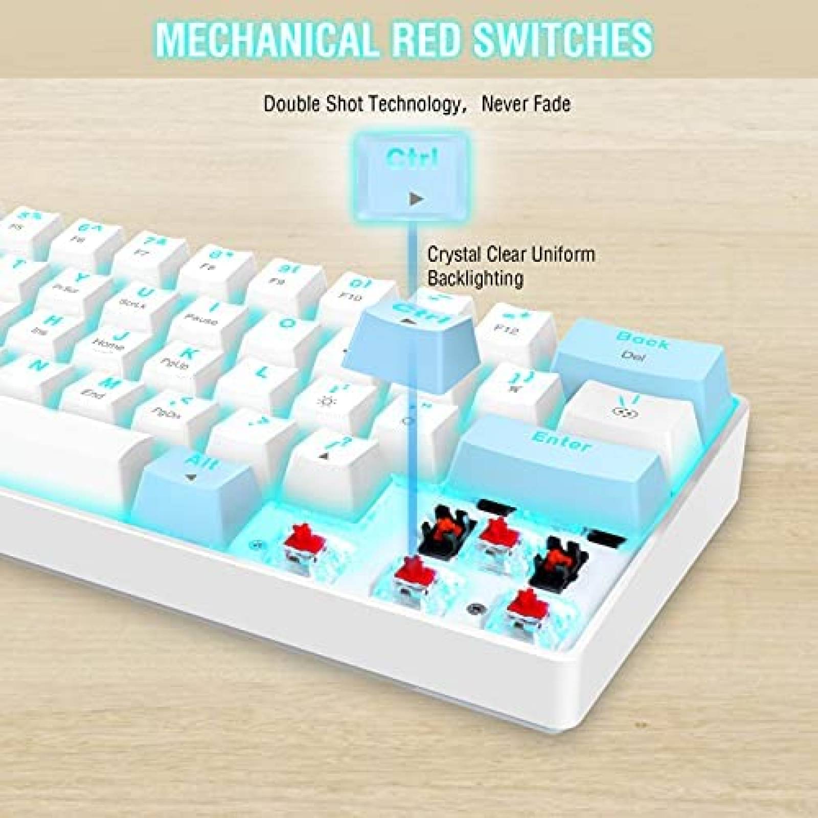 Teclado Gamer EDJO de 61 Teclas con Luz LED -Azul/Blanco