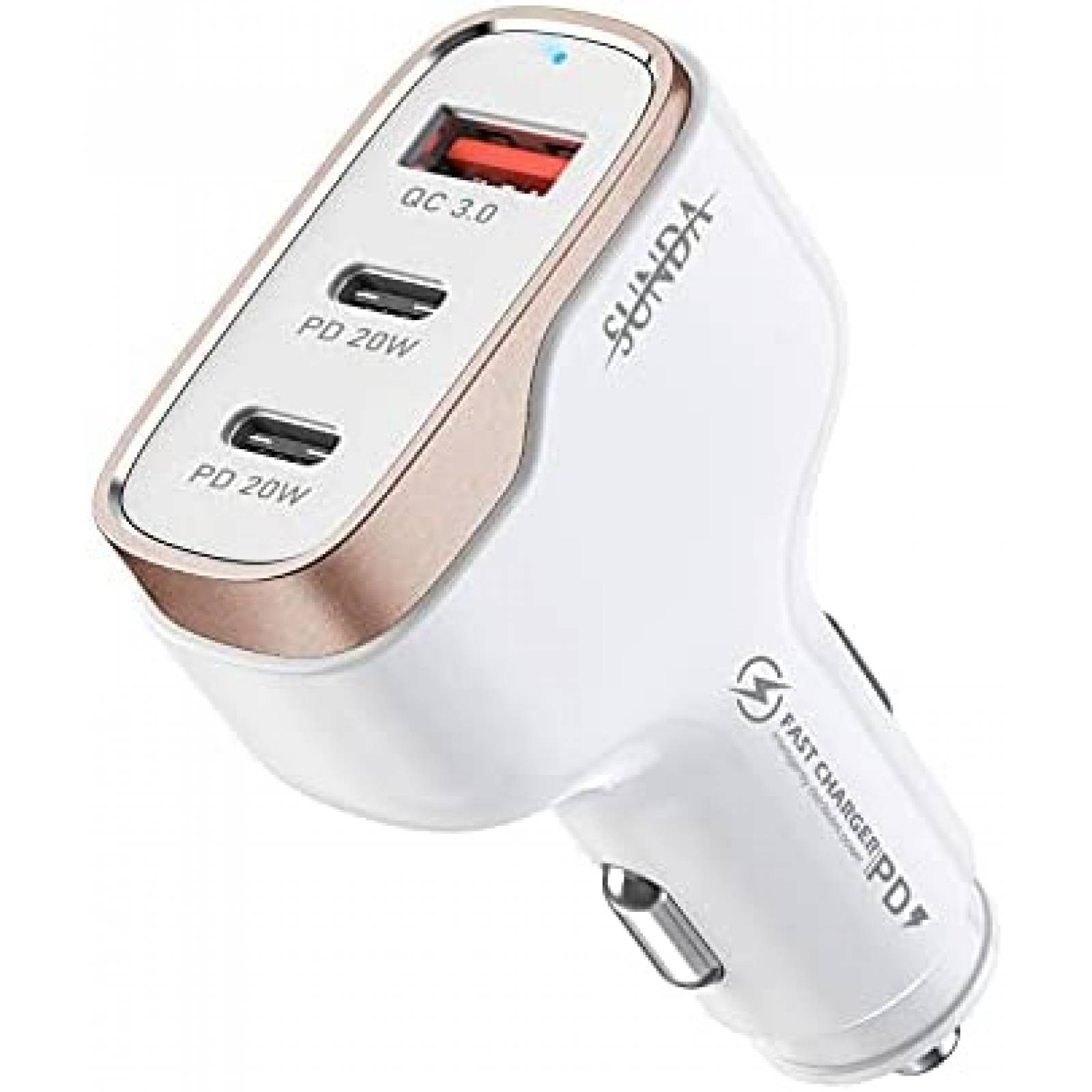 Cargador para Auto SUNDA de 1 Puerto USB/ 2 USB C -Blanco