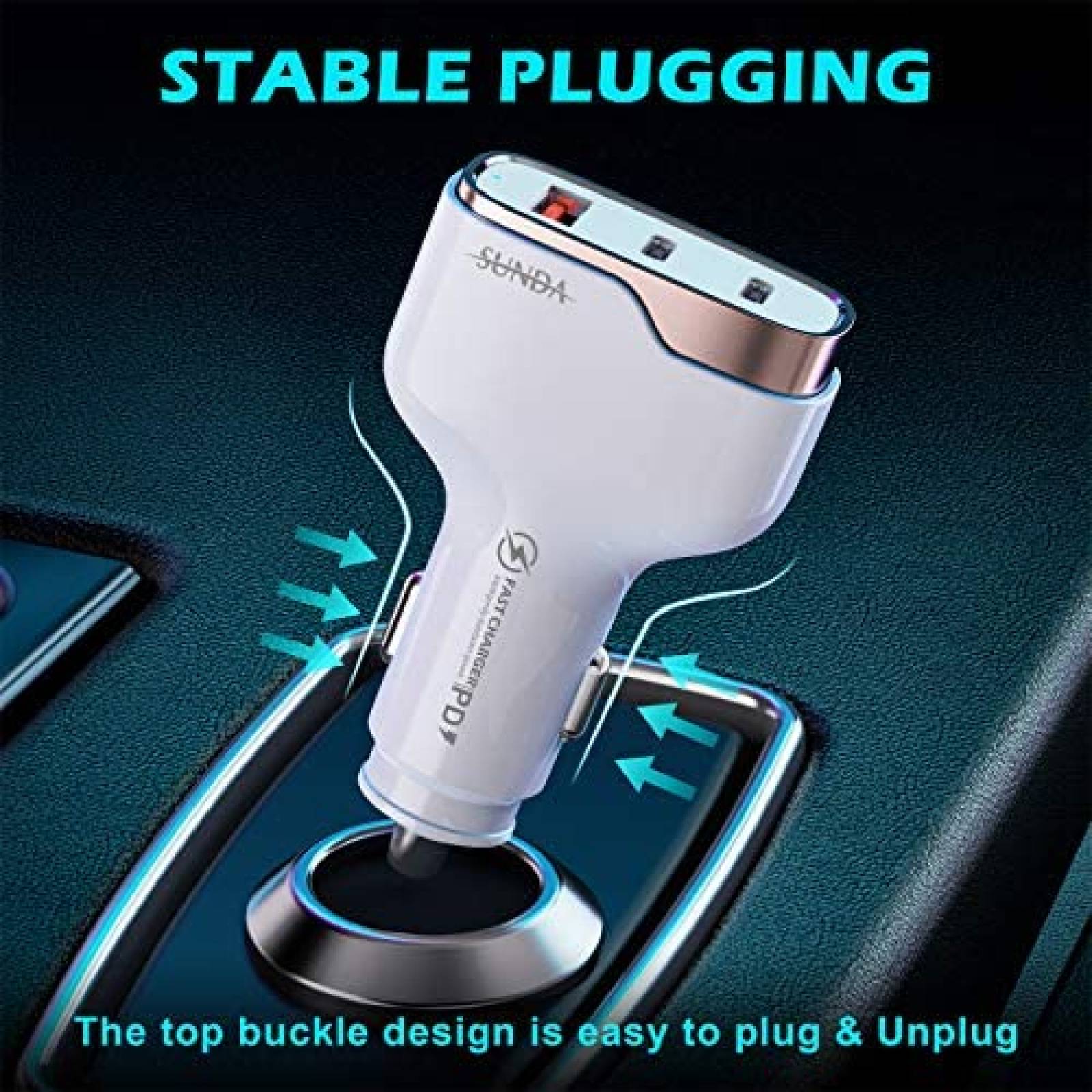 Cargador para Auto SUNDA de 1 Puerto USB/ 2 USB C -Blanco