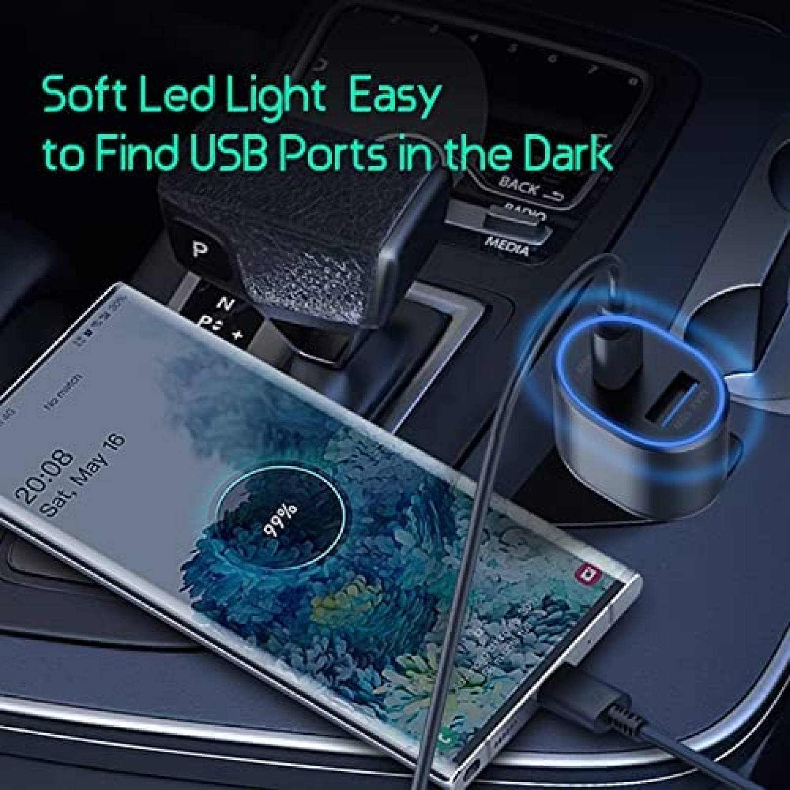 Cargador para Auto Samsung de Entrada USB/USB C 100W -Negro