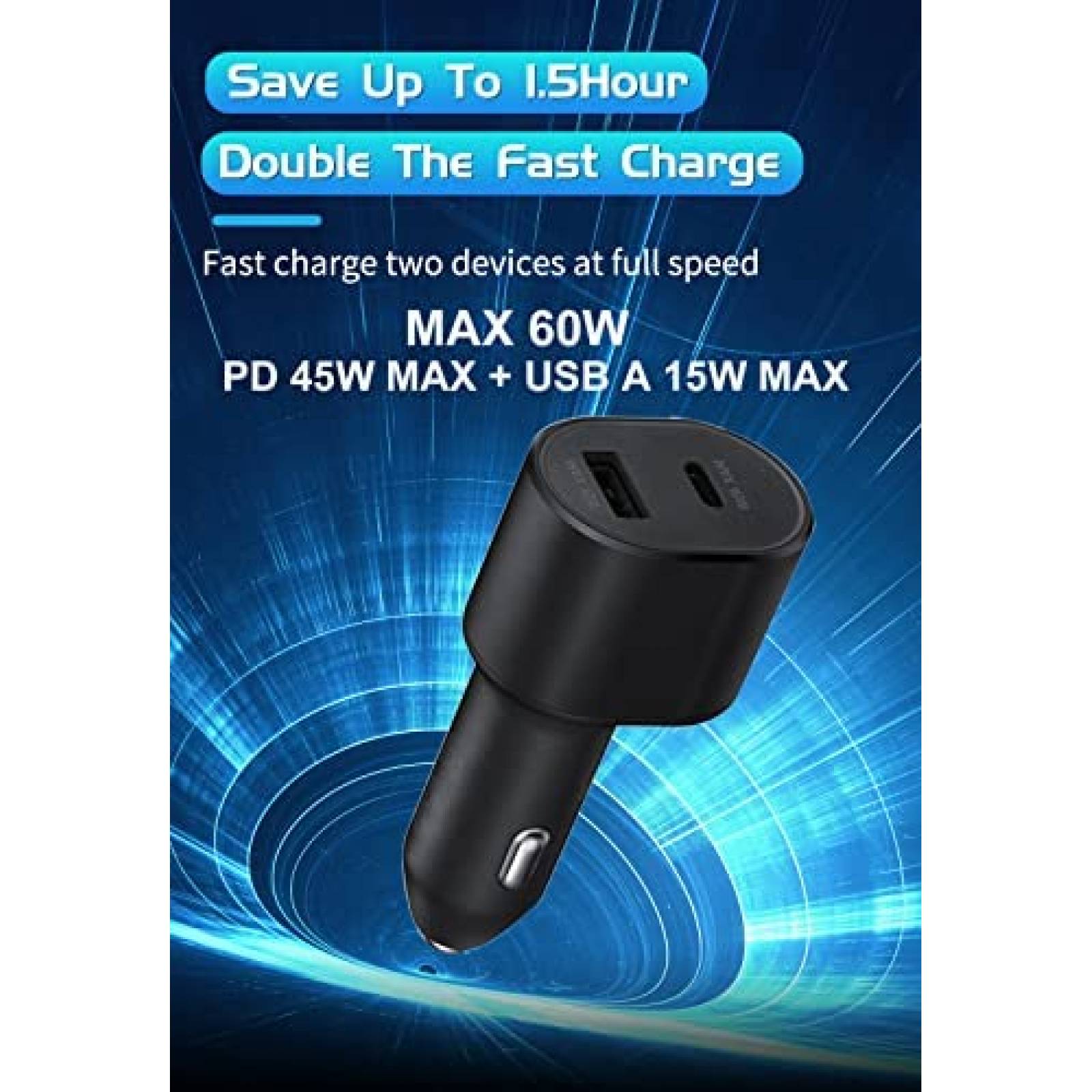 Cargador para Auto Samsung de Entrada USB/USB C 100W -Negro