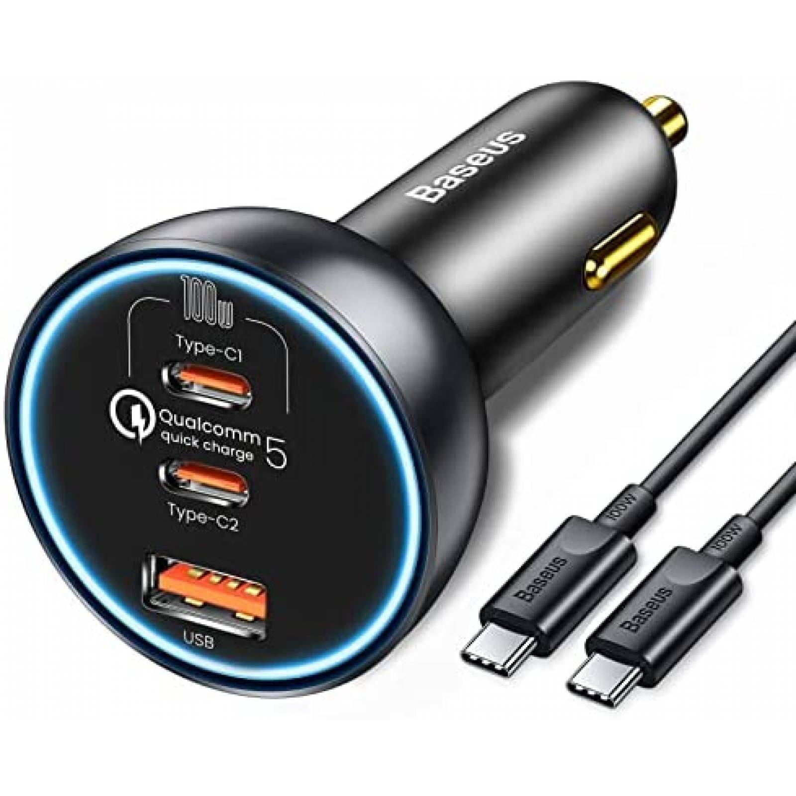 Cargador para Auto Baseus 3 Entradas USB/USB C 160W -Negro