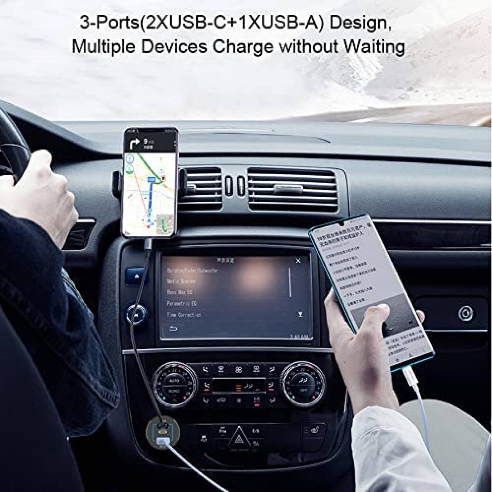 Cargador para Auto Aftertop 3 entradas USB/USB C 95W -Negro