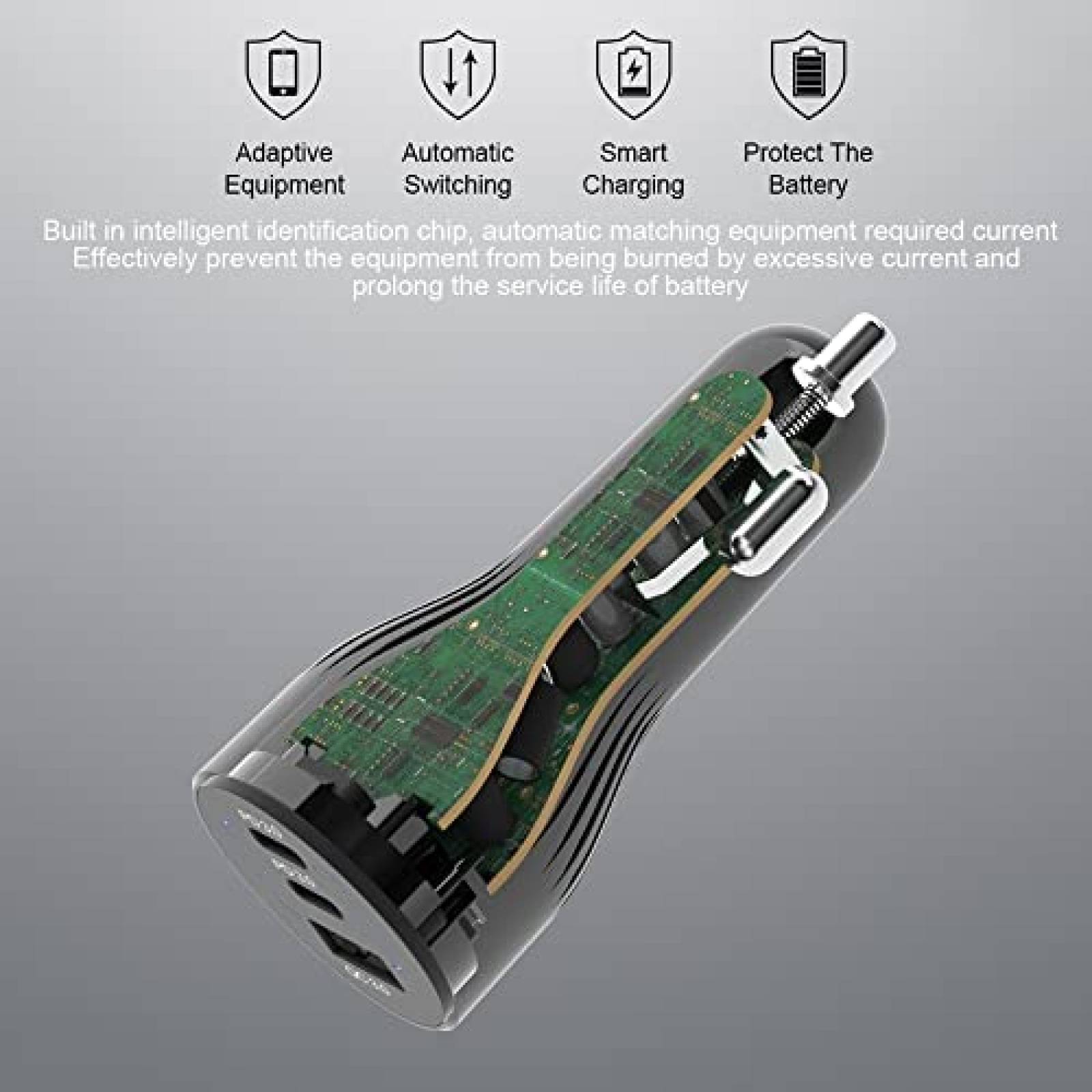 Cargador para Auto Aftertop 3 entradas USB/USB C 95W -Negro