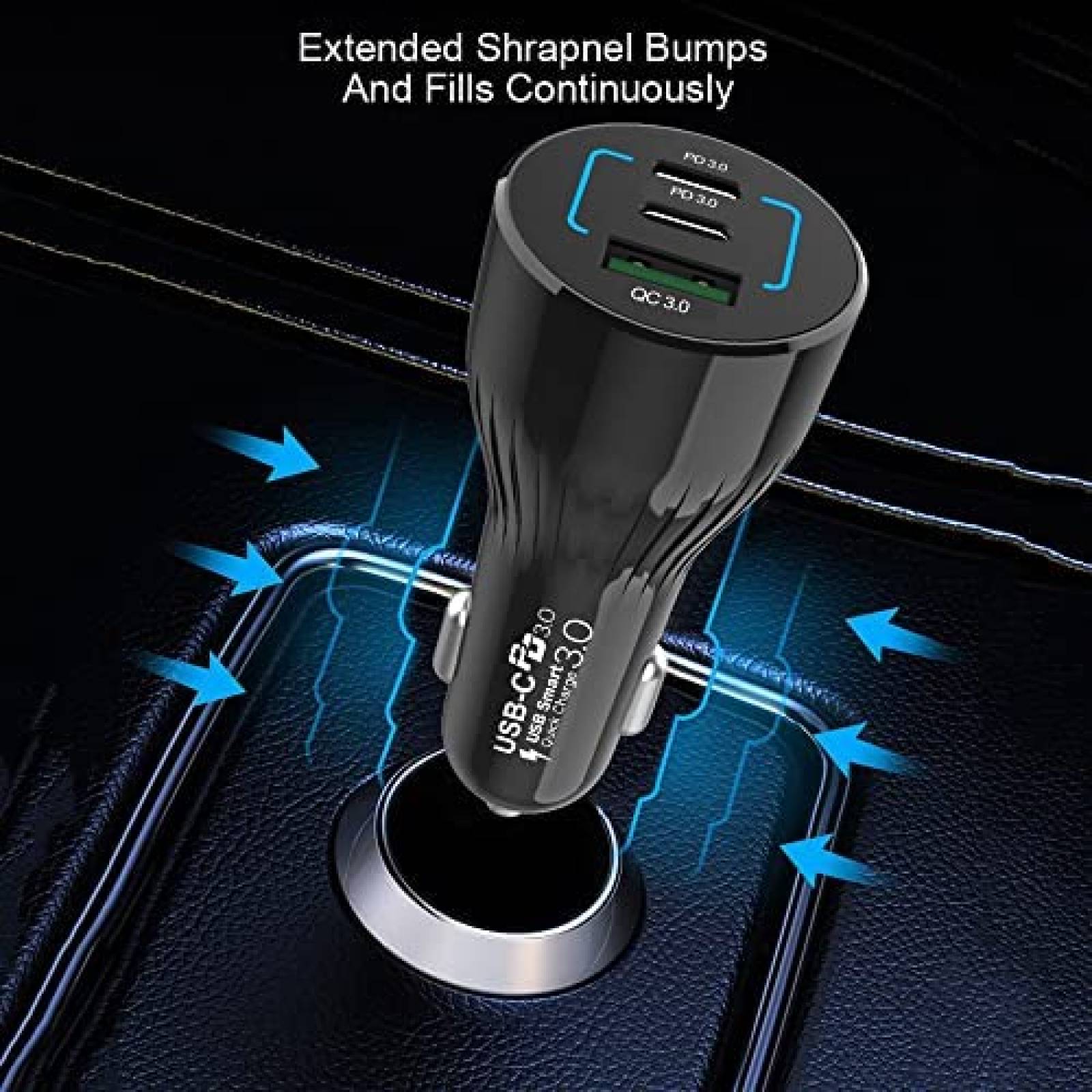 Cargador para Auto Aftertop 3 entradas USB/USB C 95W -Negro