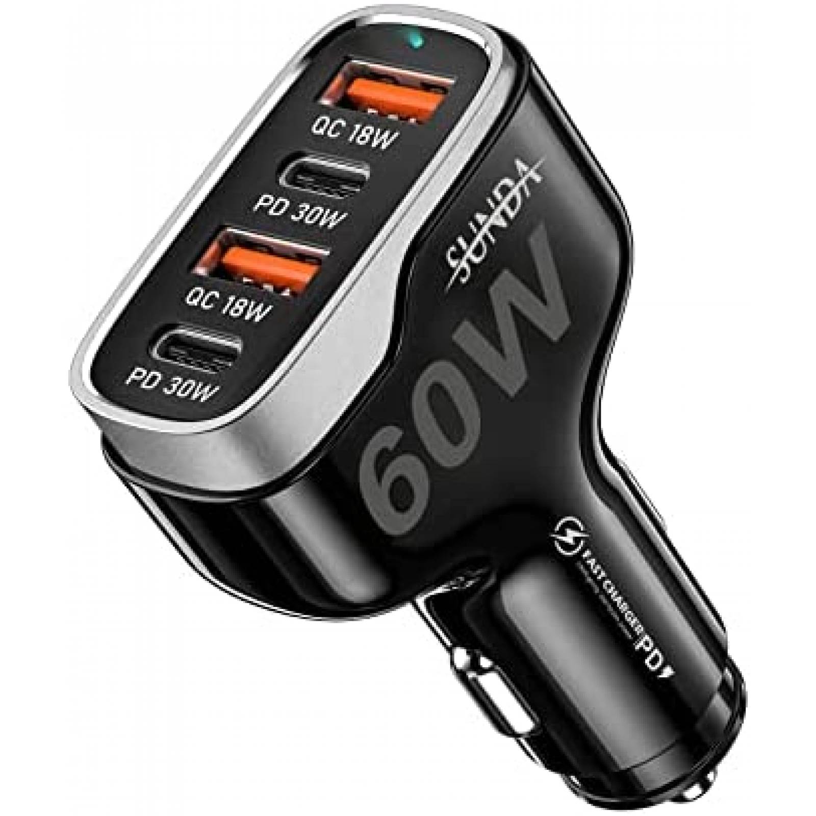 Cargador para Auto SUNDA de 2 Puertos USB/ 2 USB C -Negro