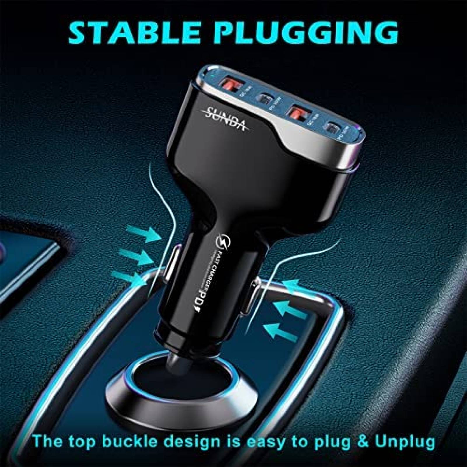 Cargador para Auto SUNDA de 2 Puertos USB/ 2 USB C -Negro