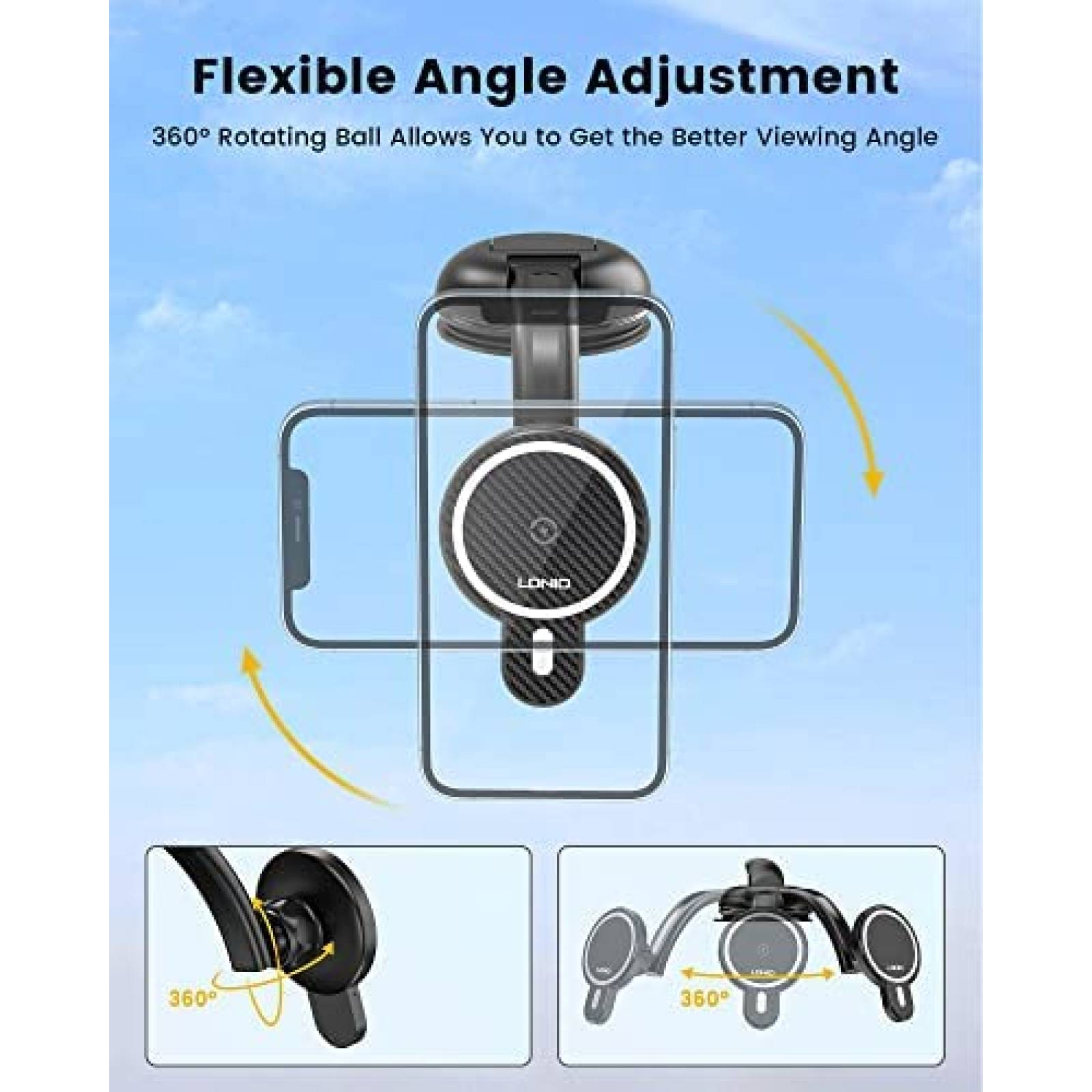 Cargador para Auto LDNIO de 38W con Soporte 360 -Negro
