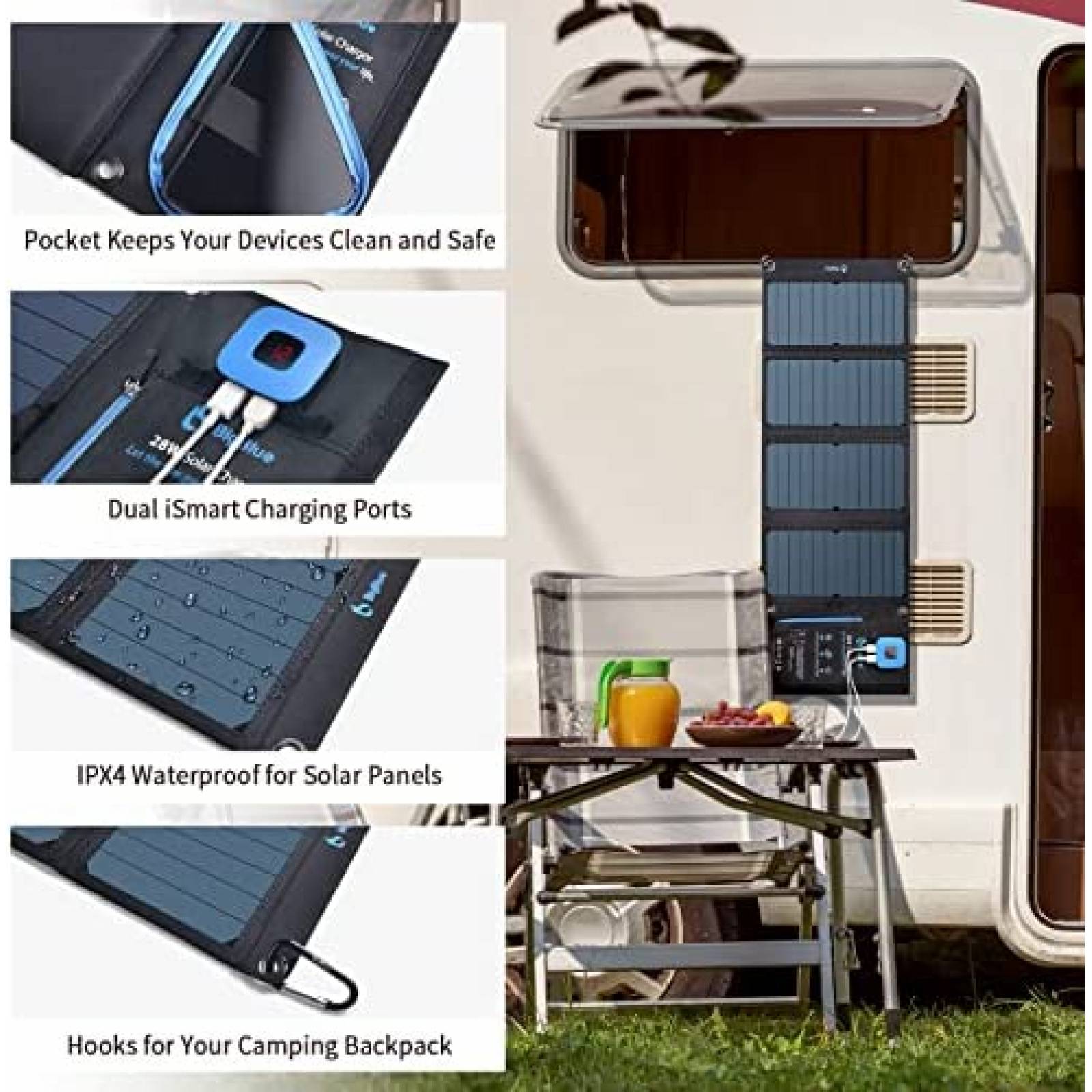 Cargador Solar BigBlue de 28W IPX4 USB-A Portátil -Negro