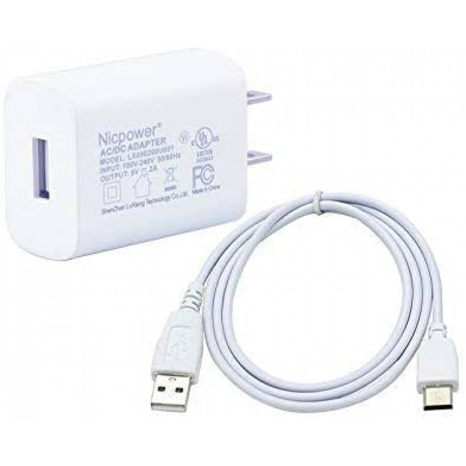 Cable Cargador Nicpower para Nabi DreamTab de 10W -Blanco