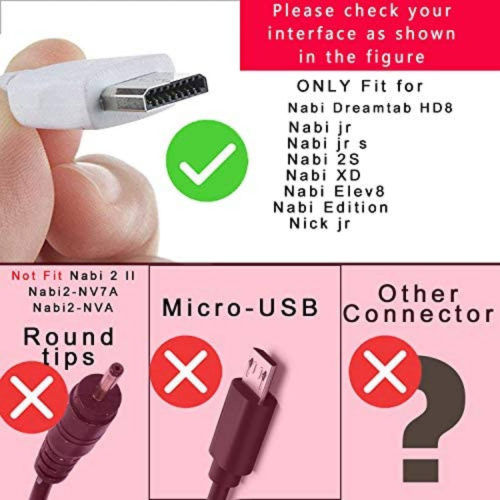 Cable Cargador Nicpower para Nabi DreamTab de 10W -Blanco