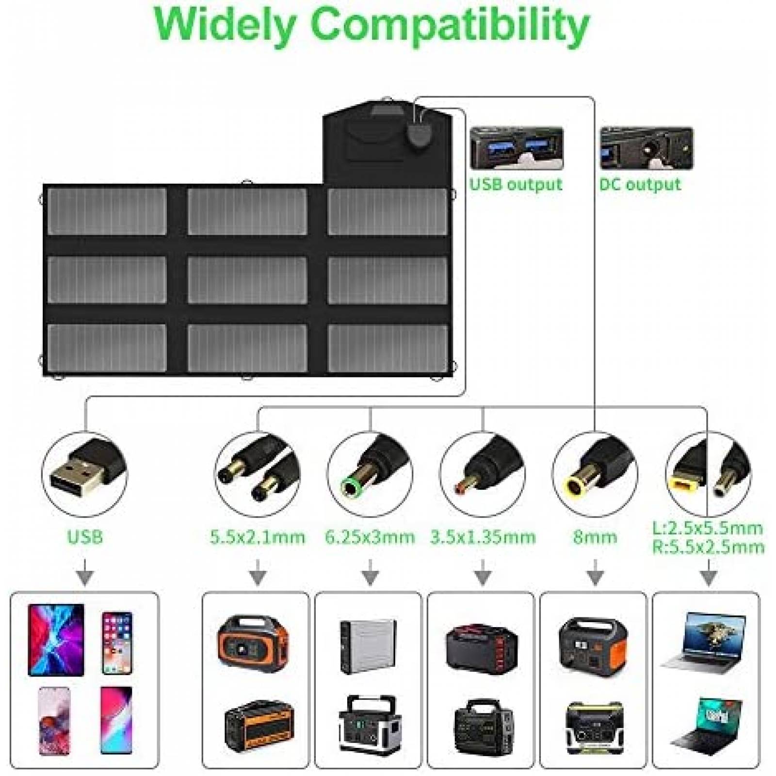 Cargador Solar X-DRAGON Portátil 70W 18V Ajustable -Negro