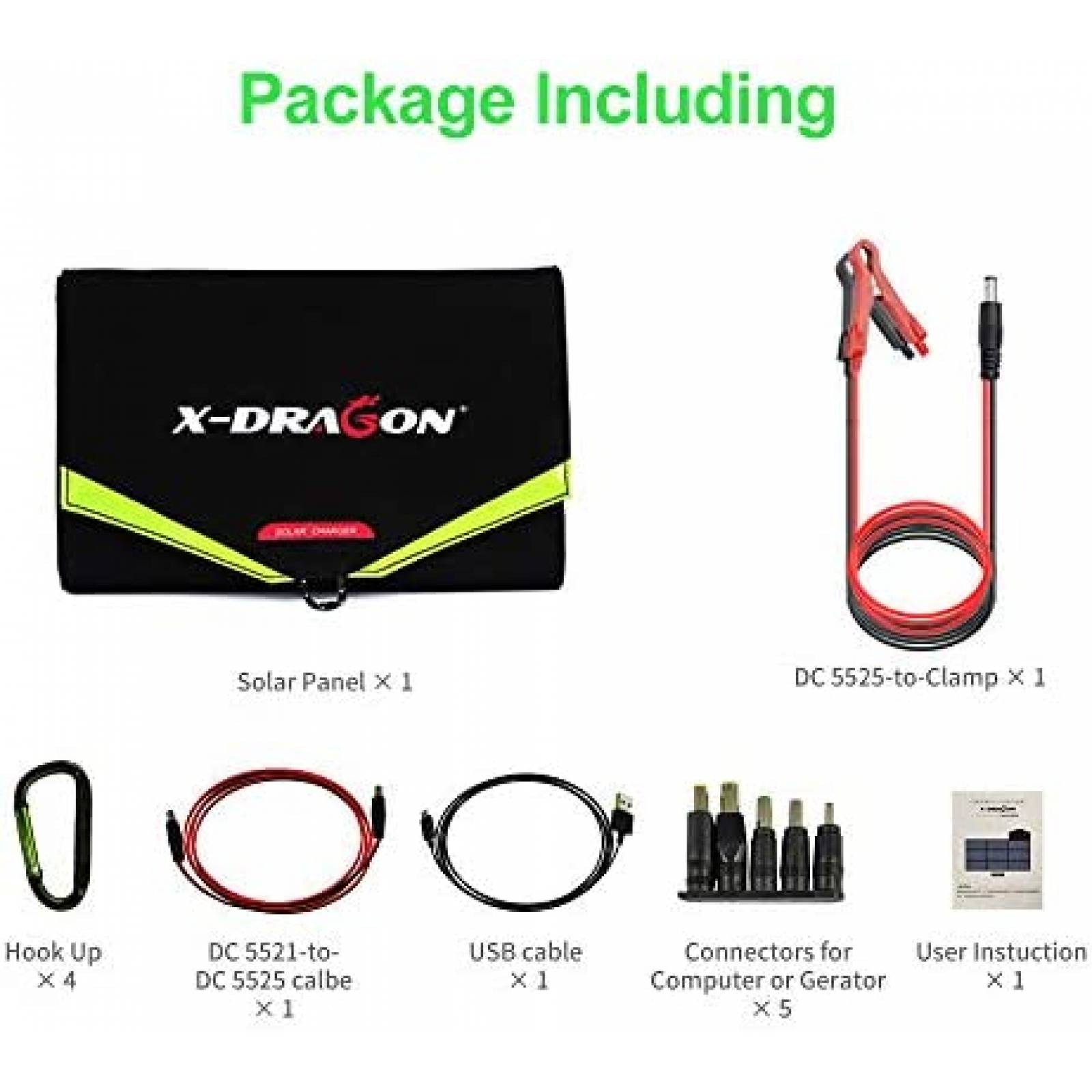 Cargador Solar X-DRAGON Portátil 70W 18V Ajustable -Negro