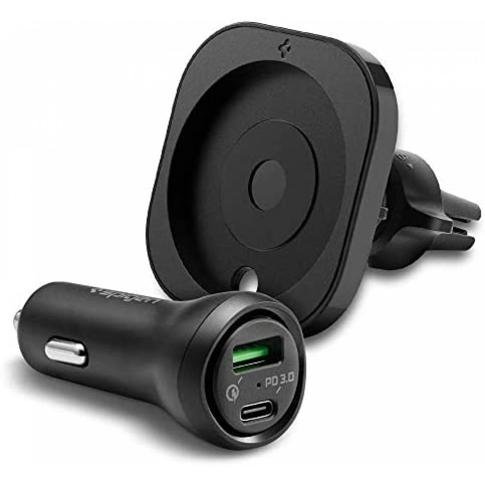 Soporte Spigen Para Celular + Cargador Para Coche 45W -Negro