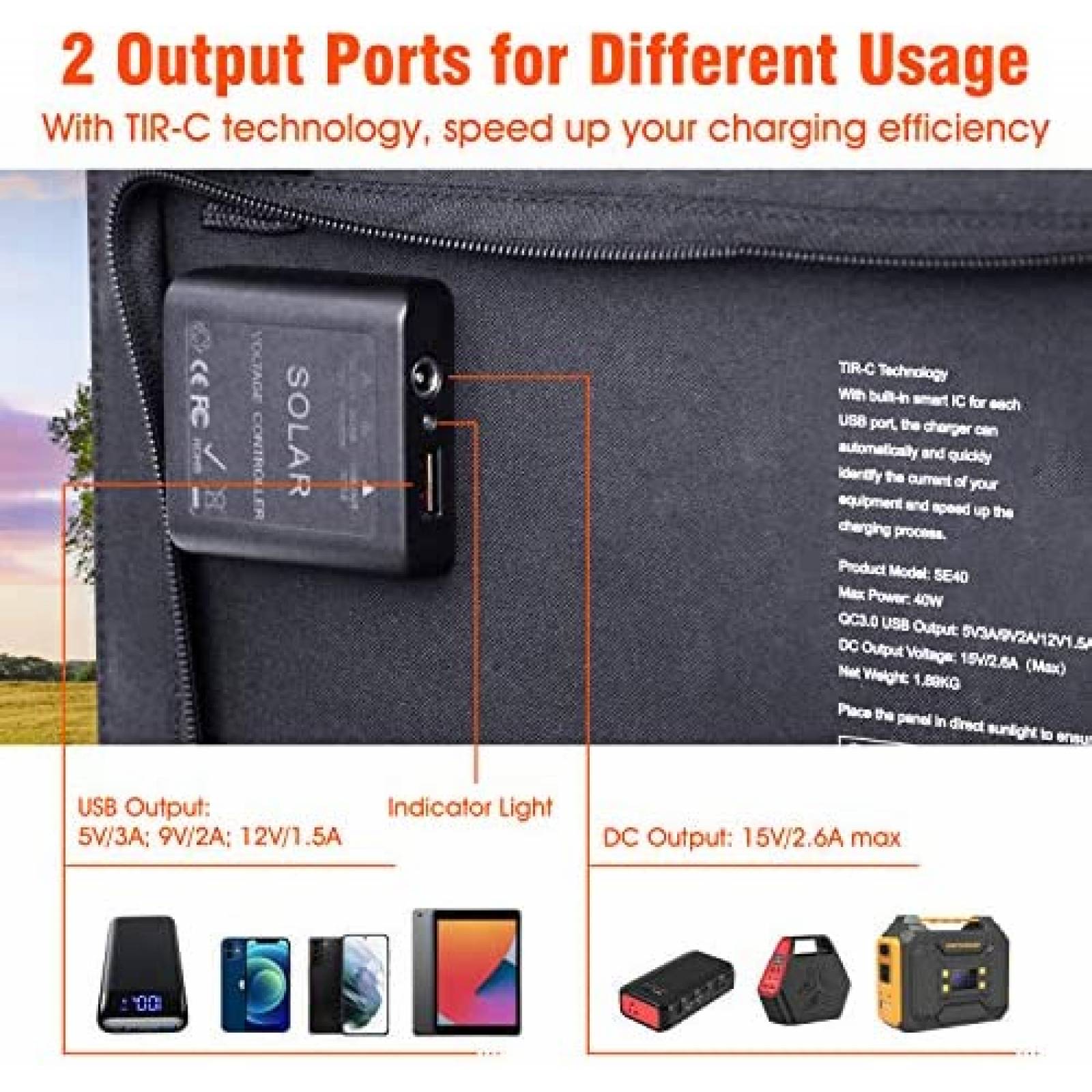 Cargador Solar SinKeu de 88.8Wh/65Watts USB -Negro