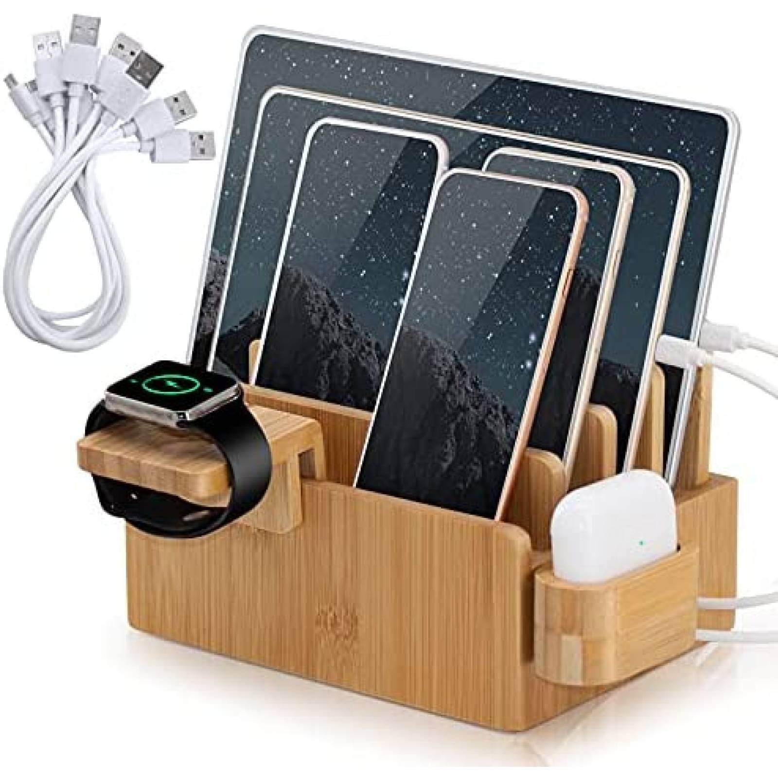 Estacion de Carga BambuMate Organizador de Bambu -Marron