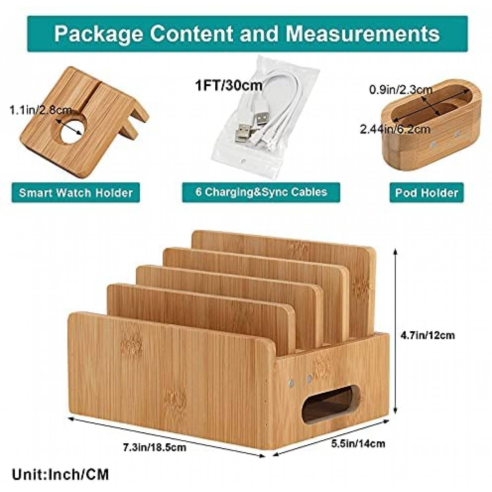 Estacion de Carga BambuMate Organizador de Bambu -Marron