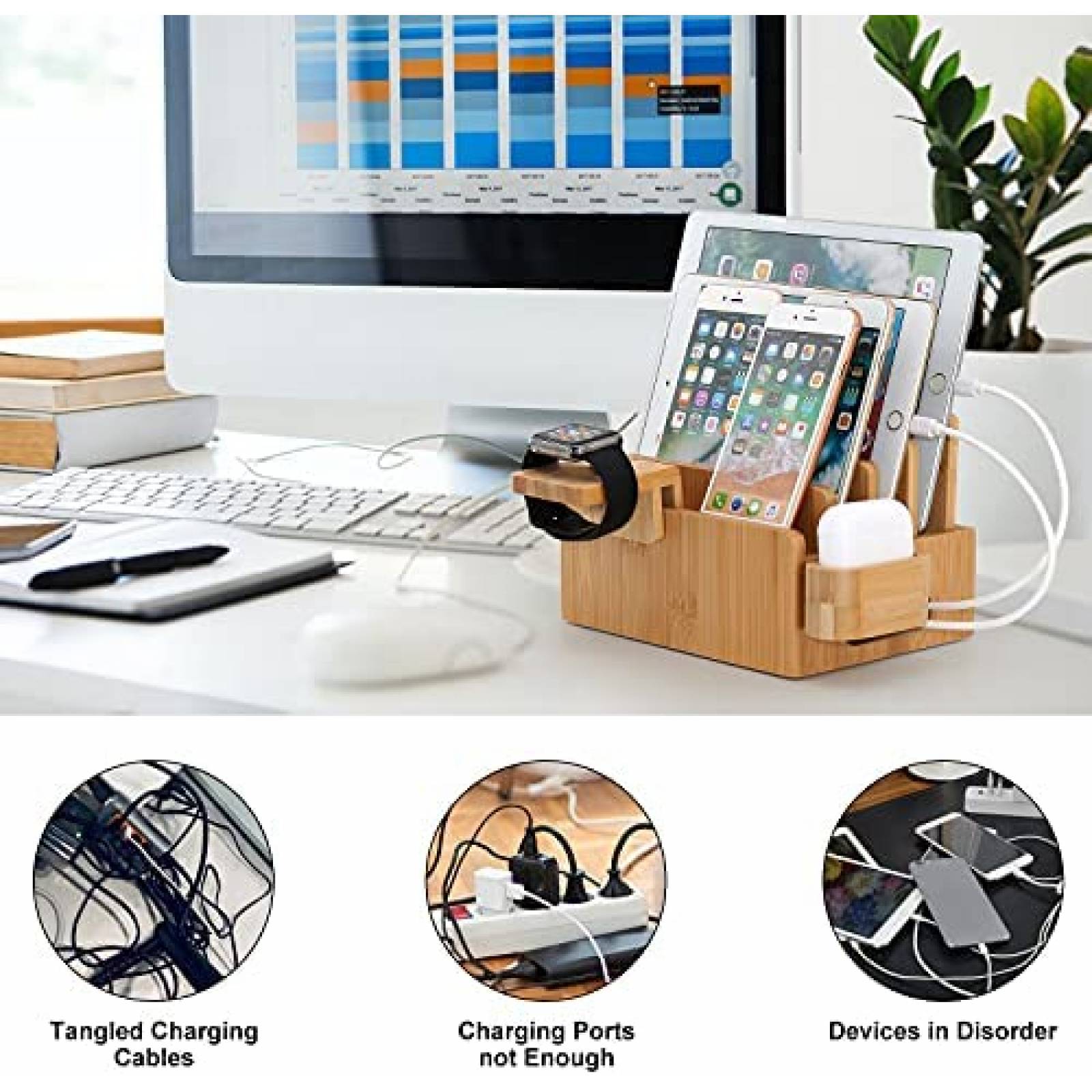 Estacion de Carga BambuMate Organizador de Bambu -Marron