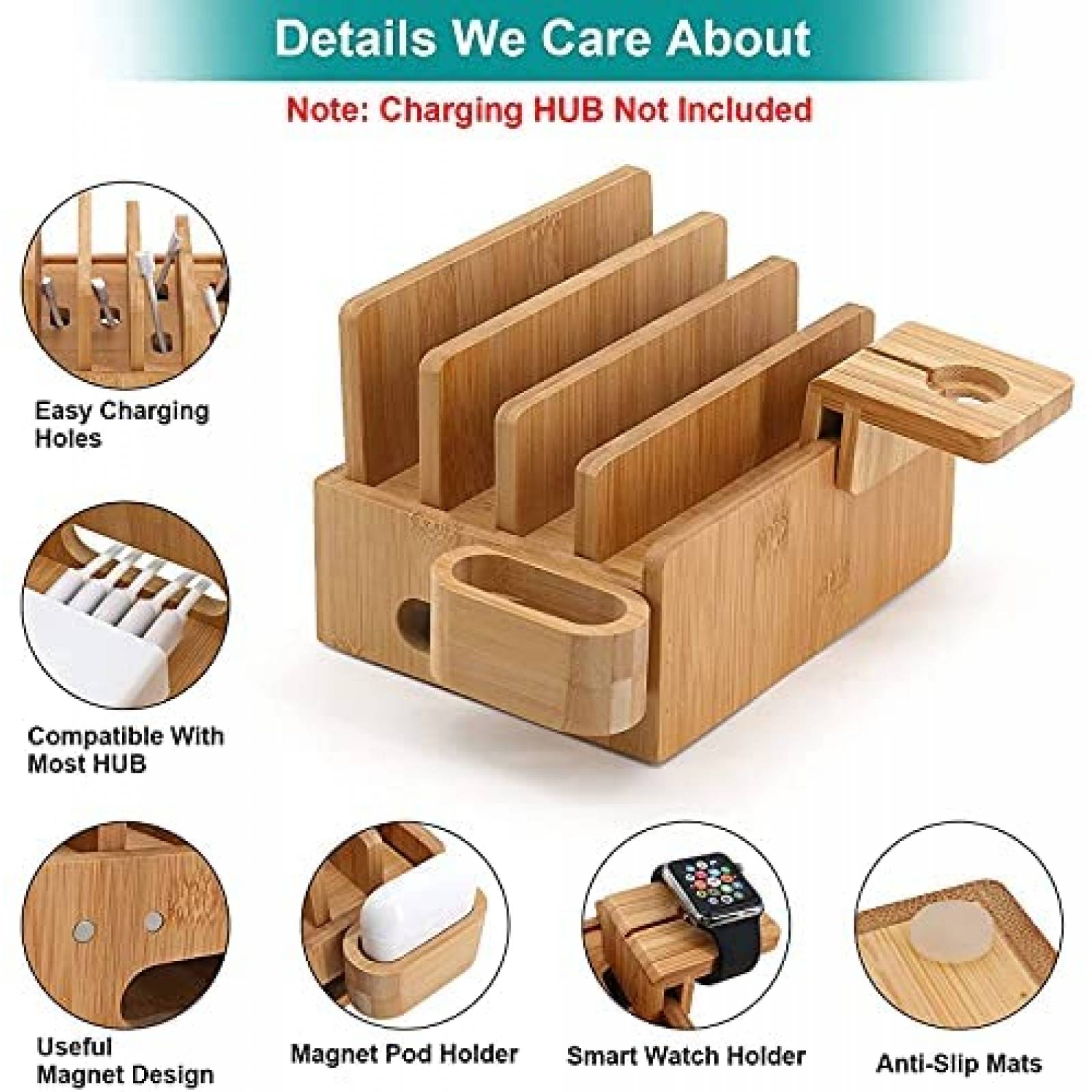 Estacion de Carga BambuMate Organizador de Bambu -Marron