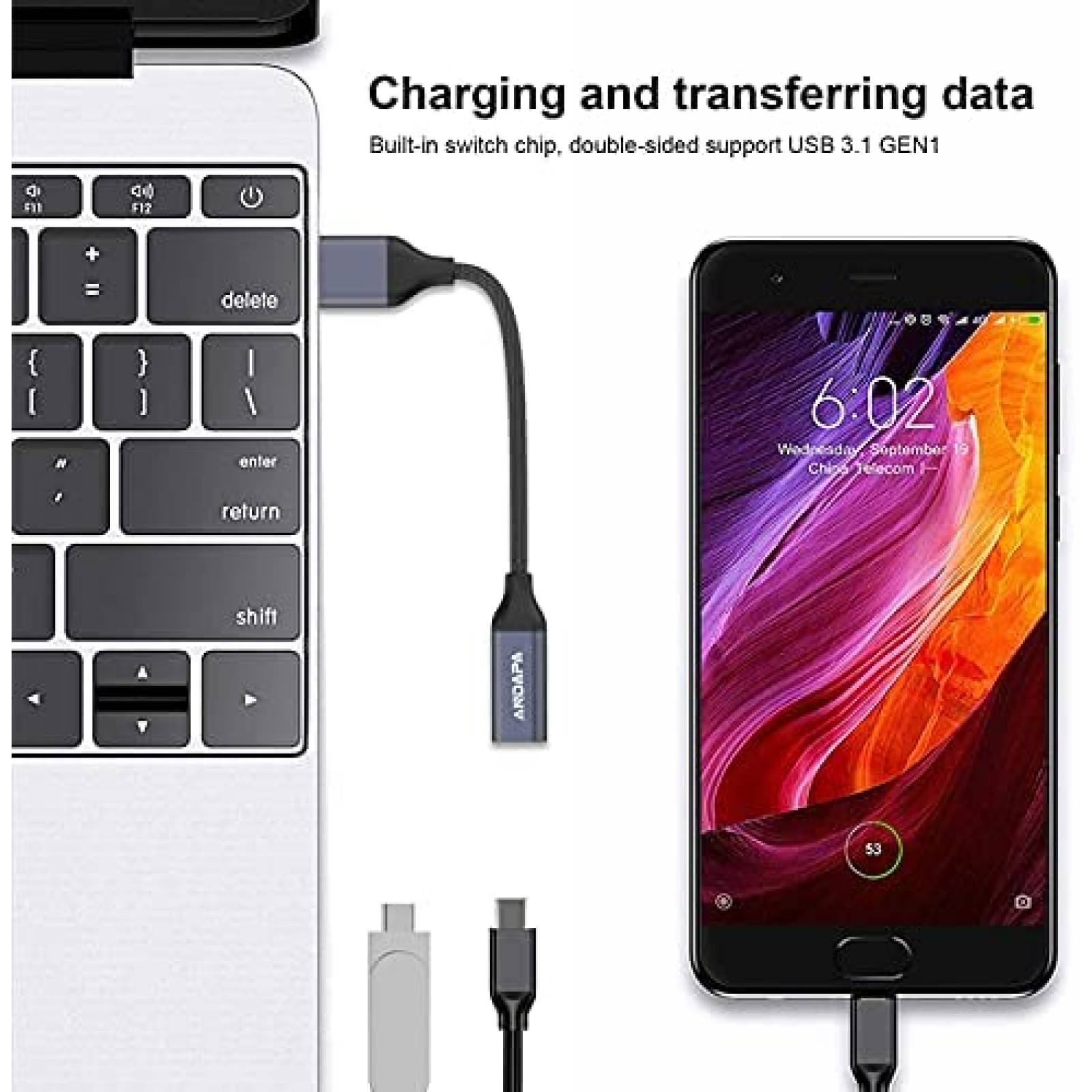 Adaptador USB C ANDAPA USB C hembra a USB macho -Gris