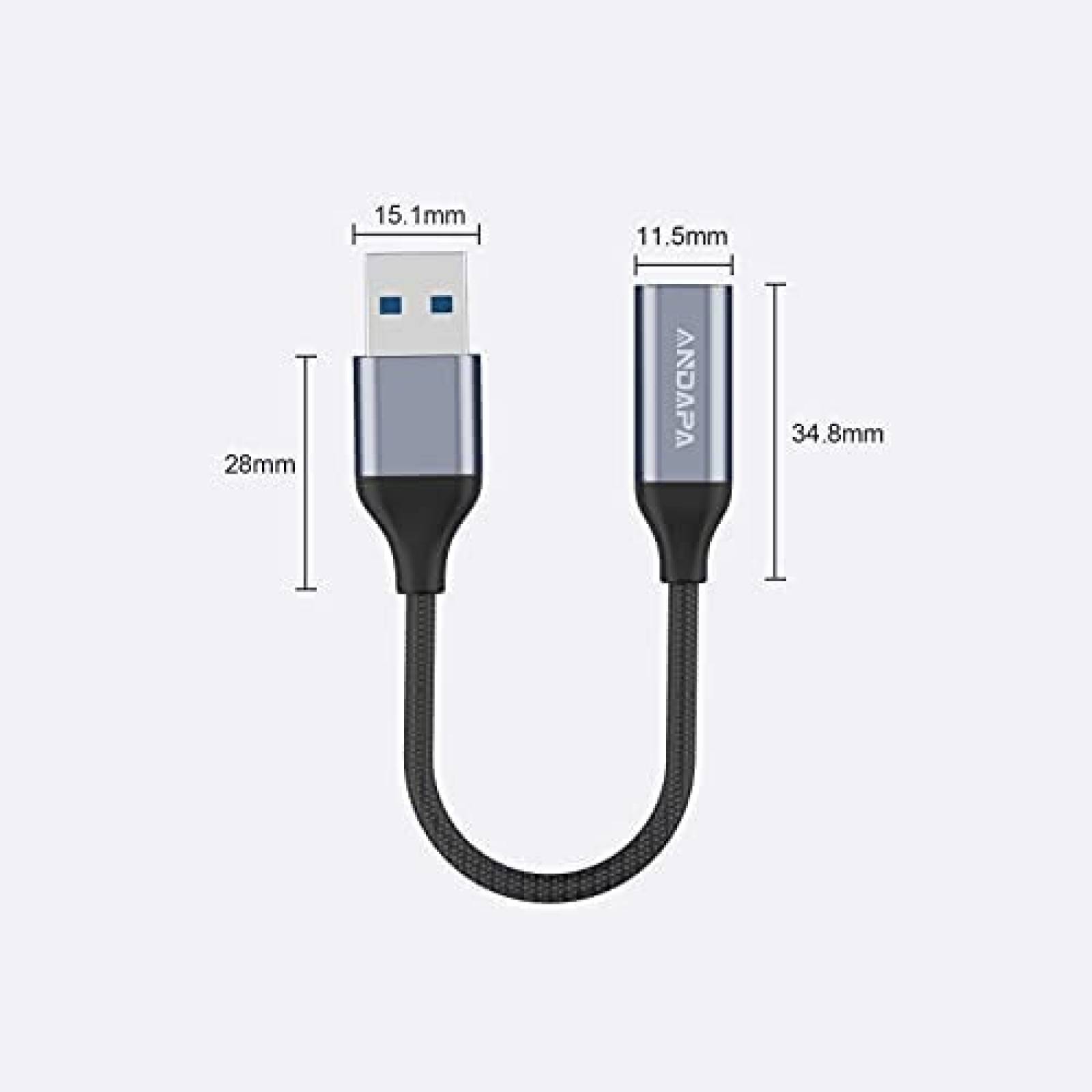 Adaptador USB C ANDAPA USB C hembra a USB macho -Gris