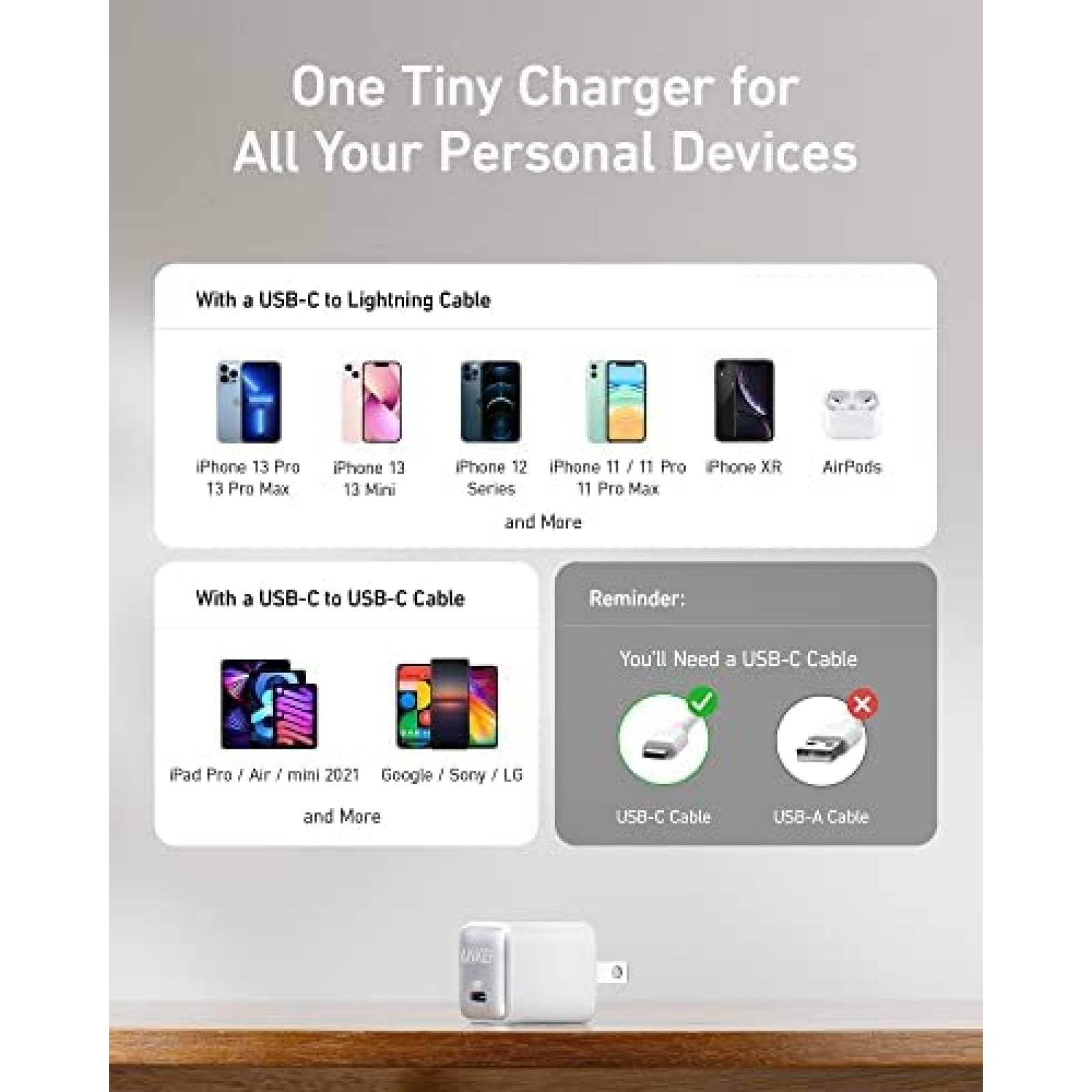 Cargador Anker Nano Pro USB C 20W Compacto Compatible