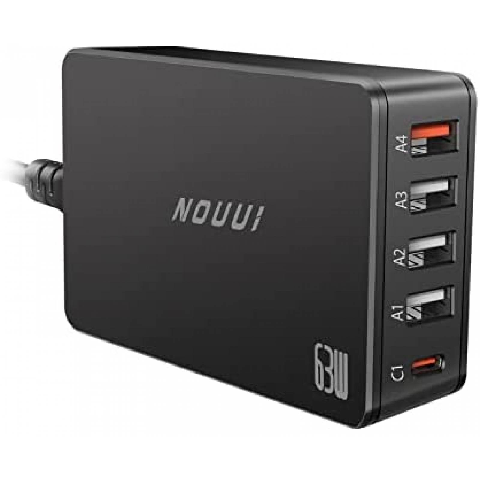 Adaptador de Cargador NOUUI con 4 Puertos USB -Negro