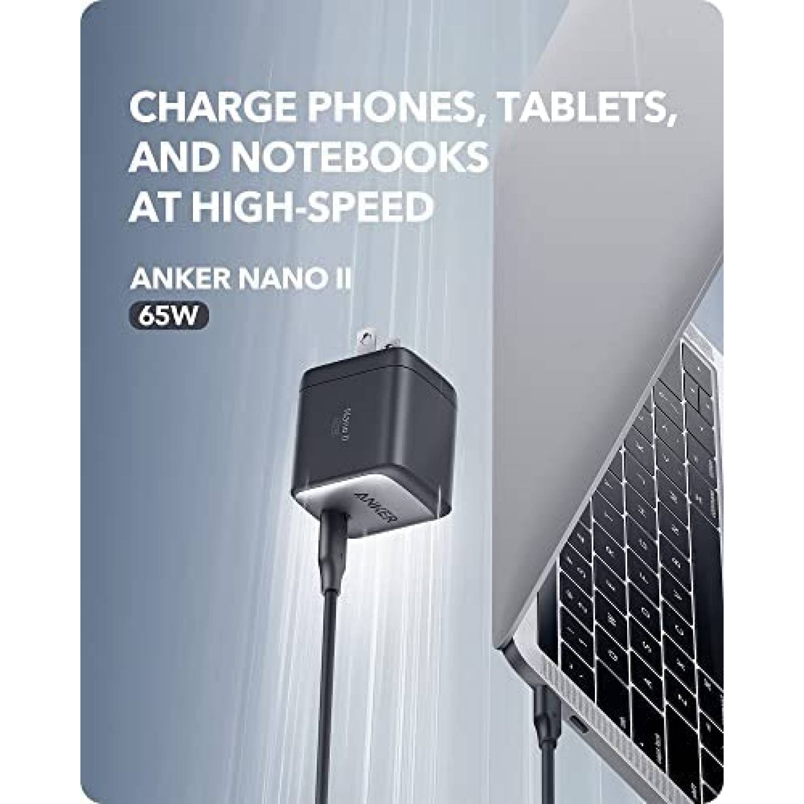 Cargador Anker Nano II USB C-C 65W GaN II PPS -Negro
