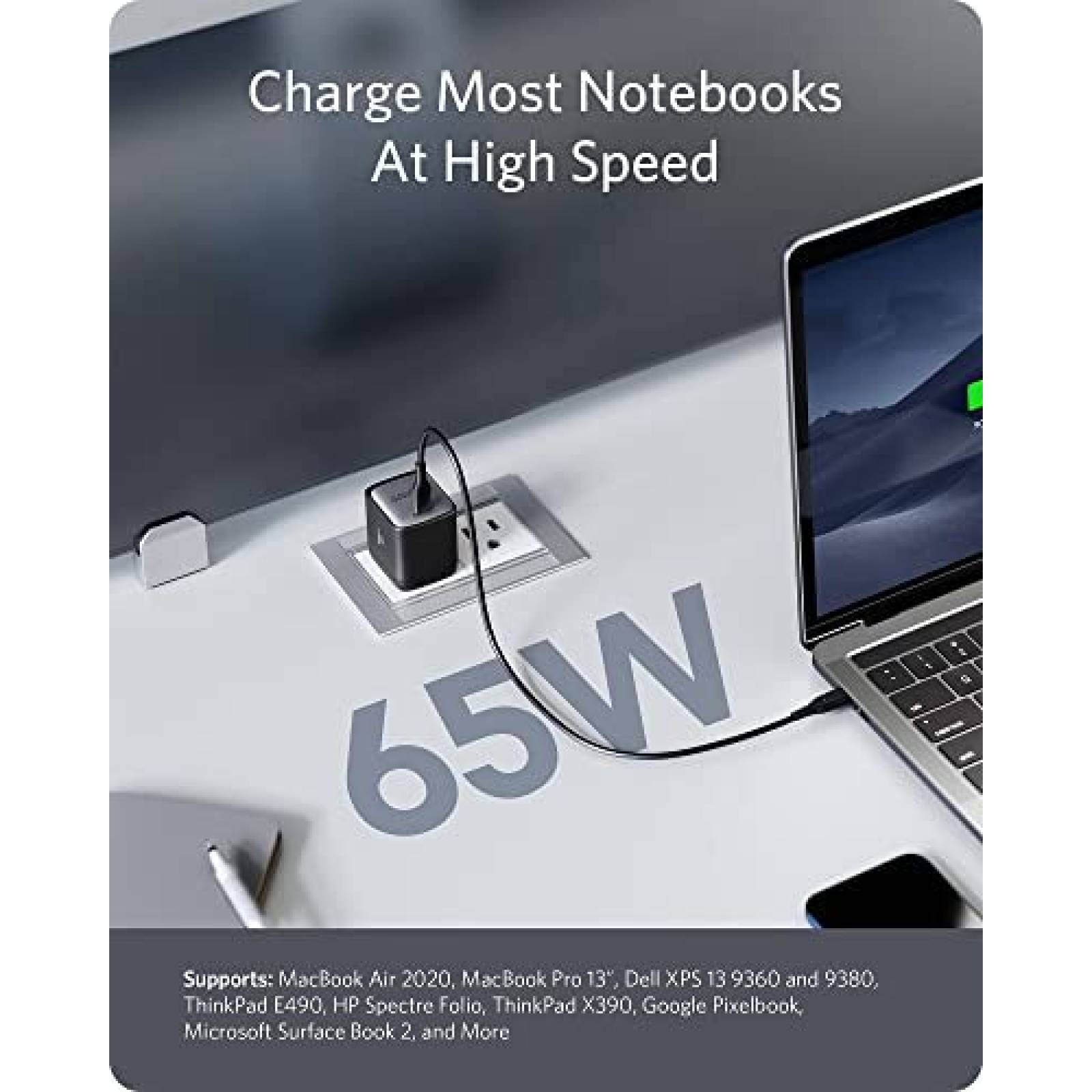 Cargador Anker Nano II USB C-C 65W GaN II PPS -Negro