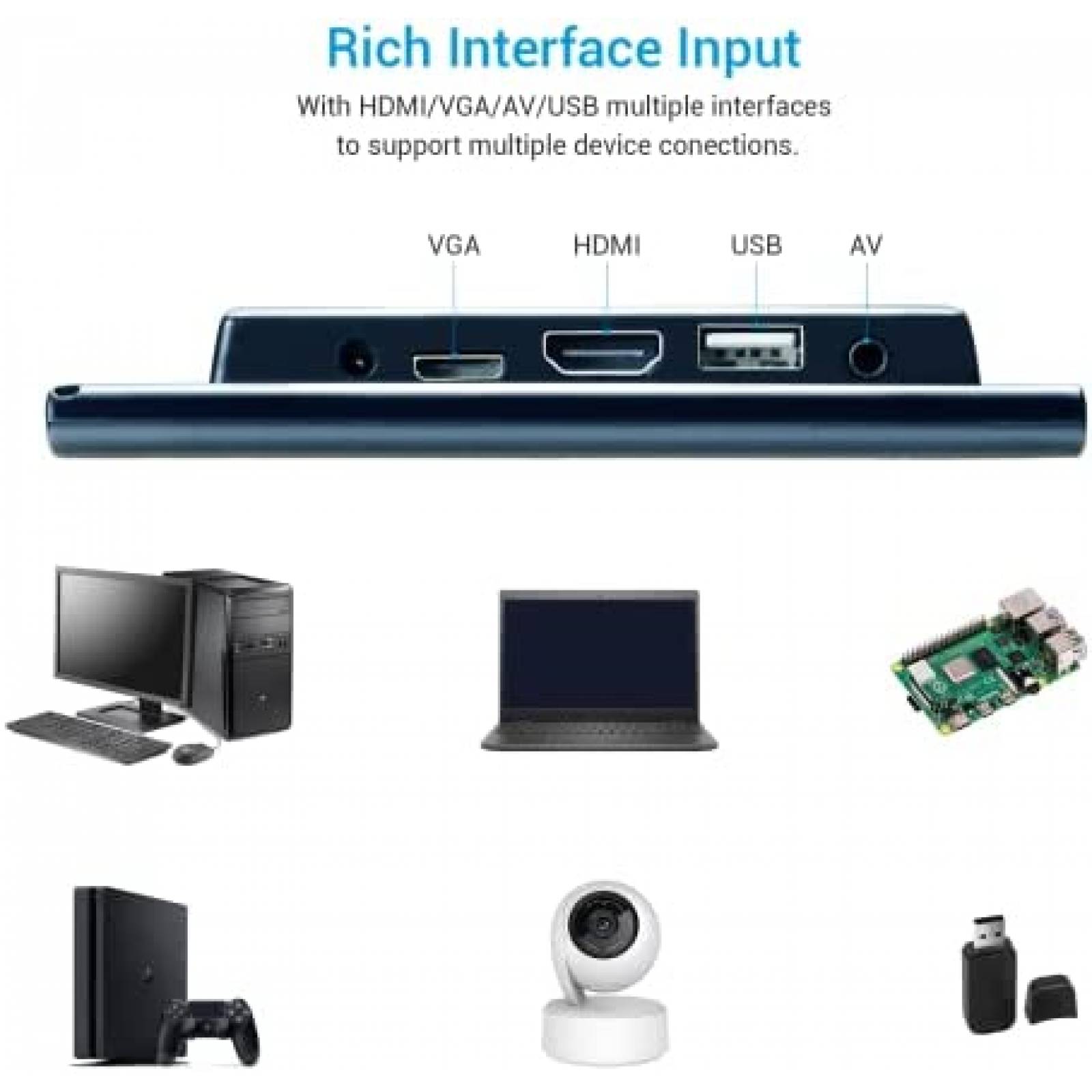 Monitor Elecrow Mini 7 Pulgadas HDMI USB AV VGA Bocina Negro