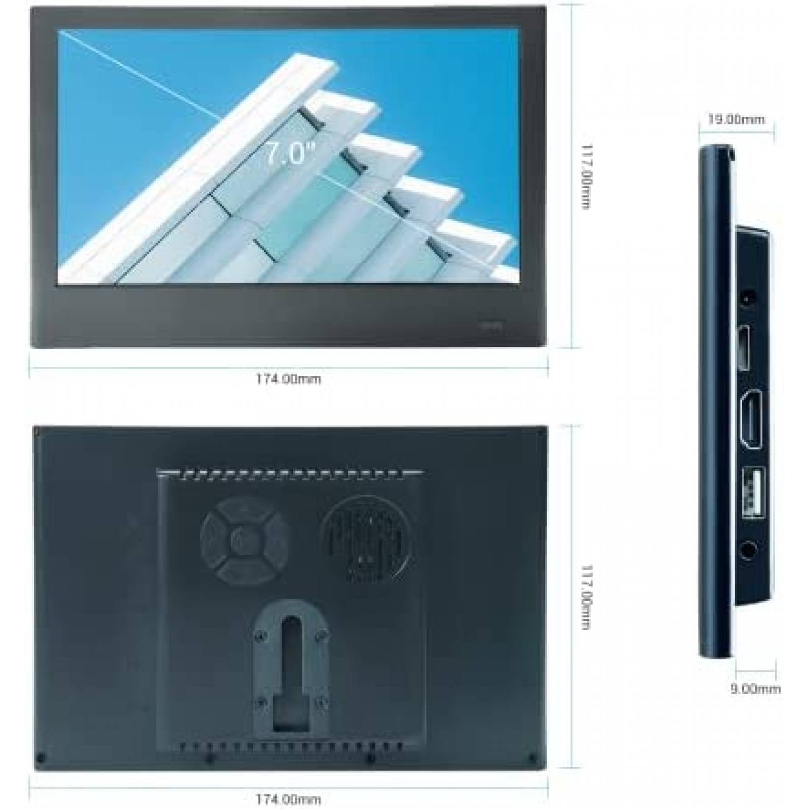 Monitor Elecrow Mini 7 Pulgadas HDMI USB AV VGA Bocina Negro