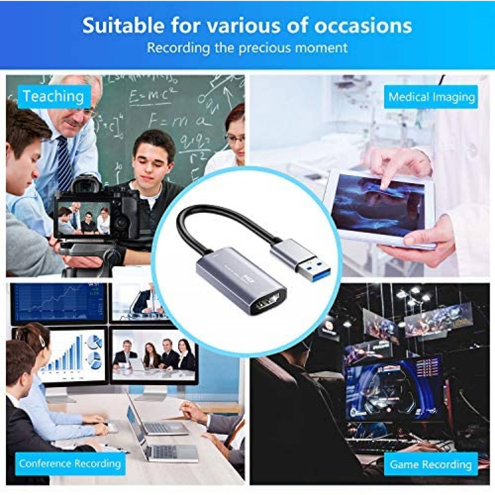 Cable PIHEN Capturador de Video USB a HDMI 1080P -Plata