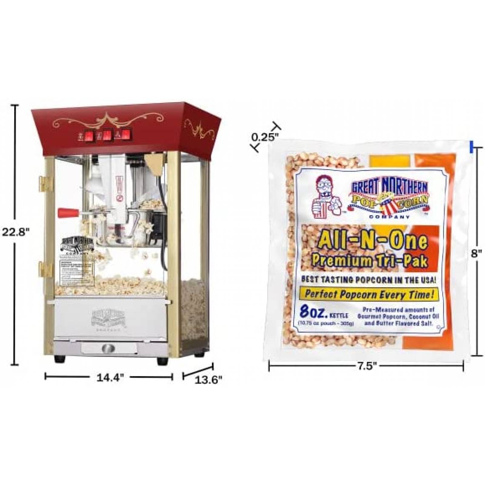 Maquina de Palomitas Great Northern con Accesorios -Rojo