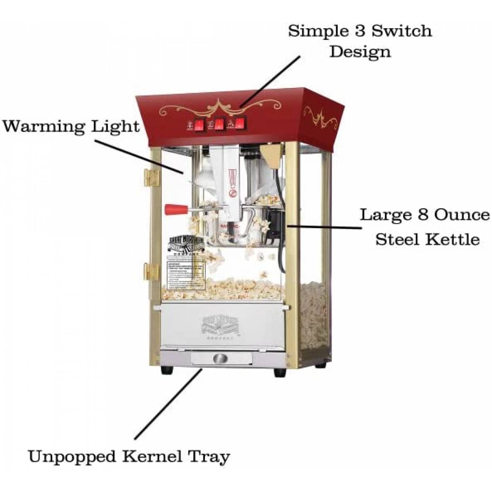 Maquina de Palomitas Great Northern con Accesorios -Rojo