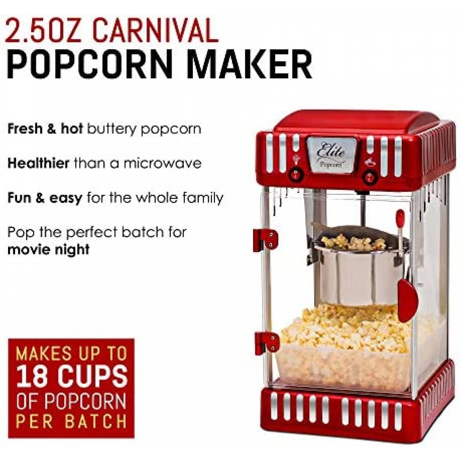 Maquina de Palomitas Elite Gourmet EPM-250 Retro -Rojo