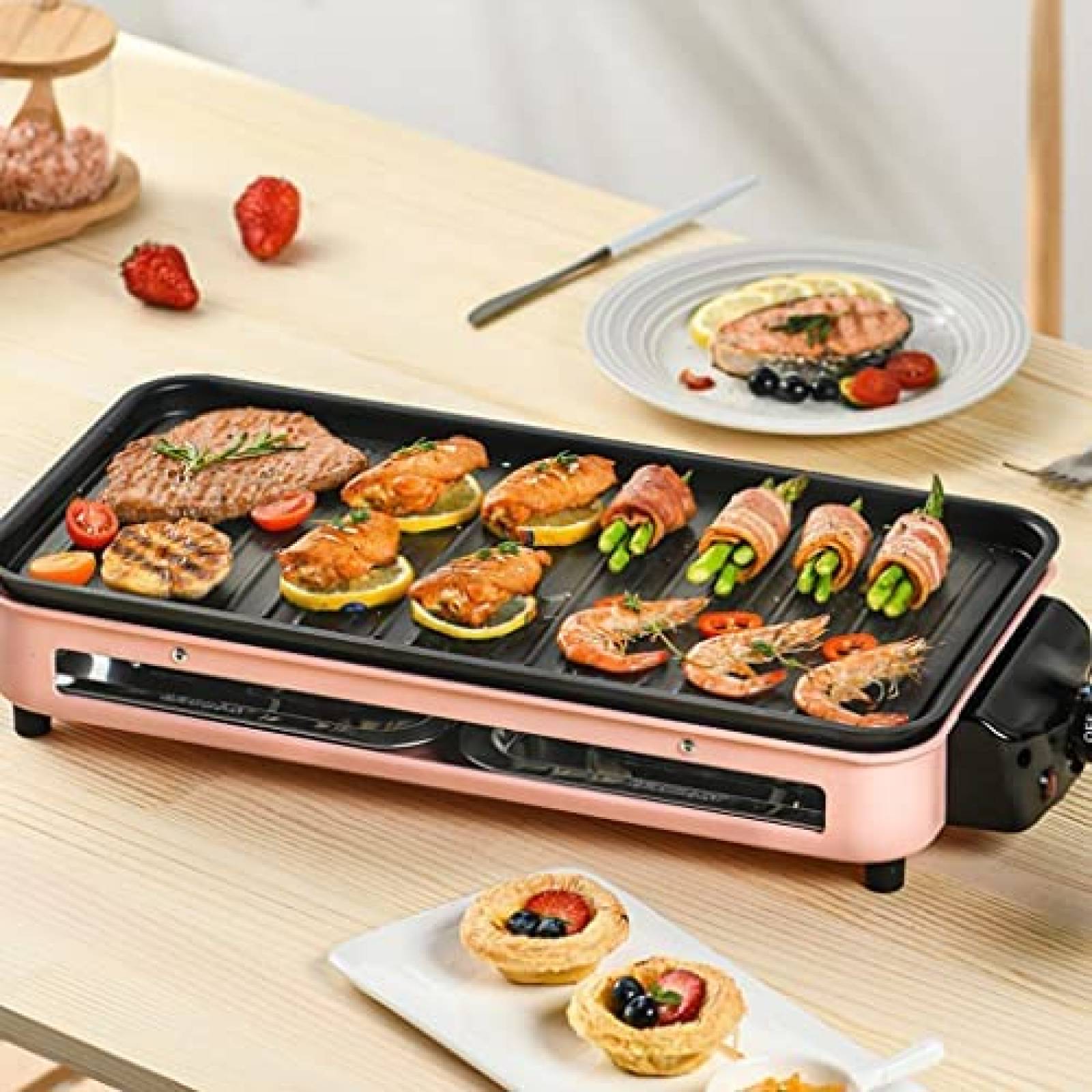 Parrilla Antiadherente Electrica O-OBDO Control Termico Rosa