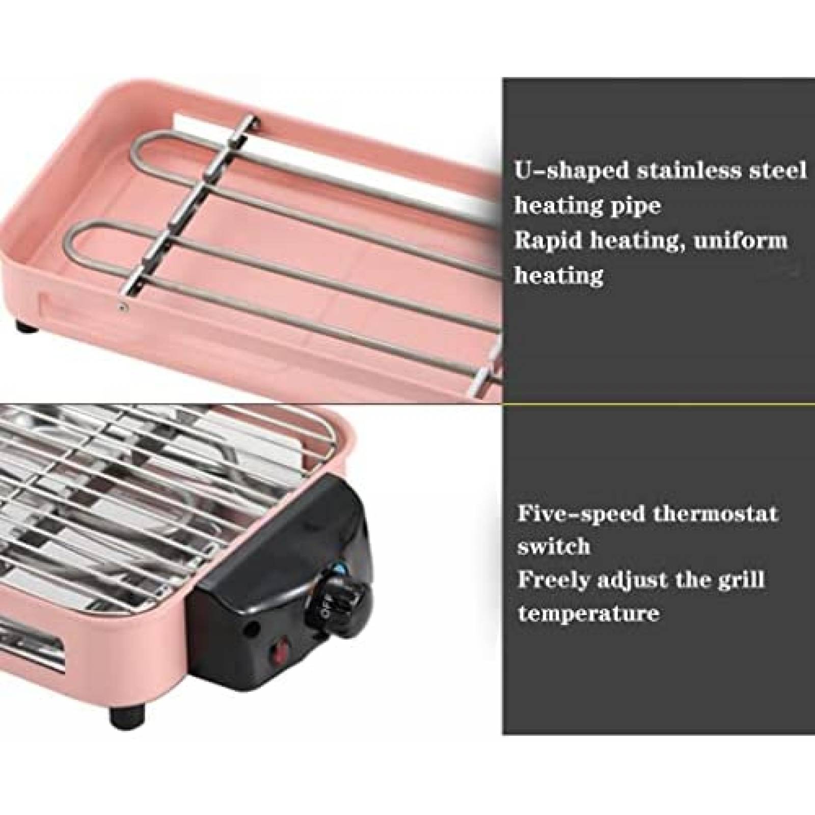 Parrilla Antiadherente Electrica O-OBDO Control Termico Rosa