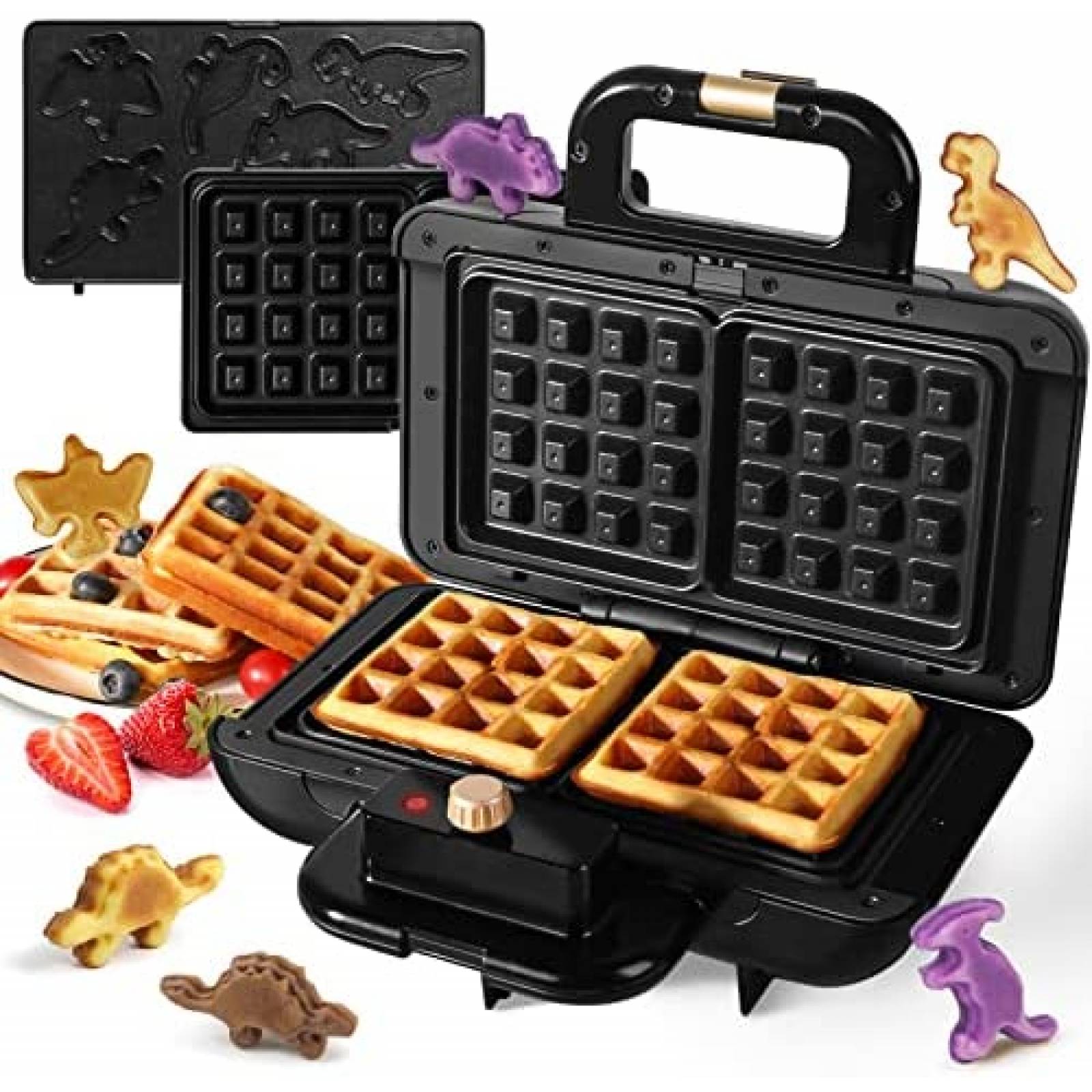Wafflera Symiu con Parrilla de Dinosaurios 220V -Negro