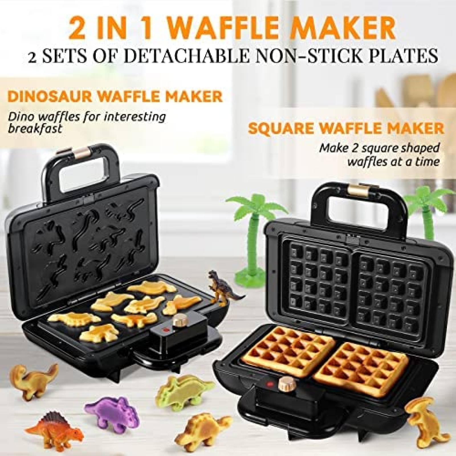 Wafflera Symiu con Parrilla de Dinosaurios 220V -Negro