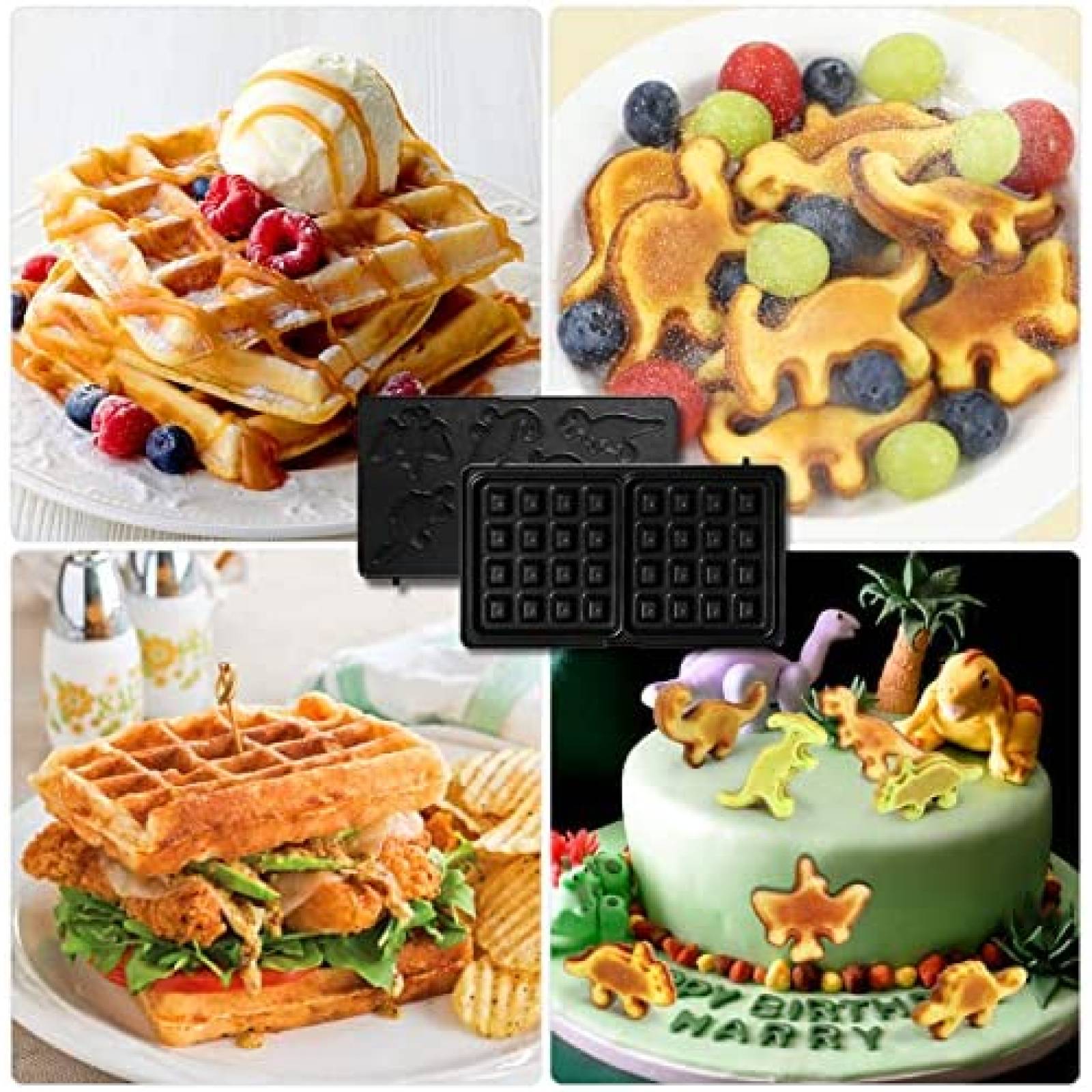 Wafflera Symiu con Parrilla de Dinosaurios 220V -Negro