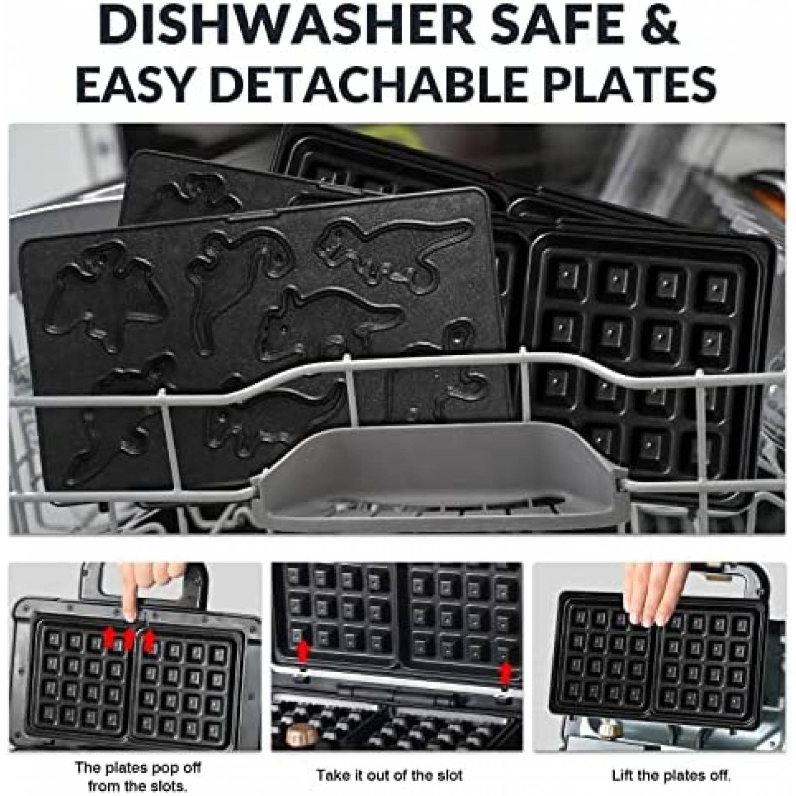 Wafflera Symiu con Parrilla de Dinosaurios 220V -Negro