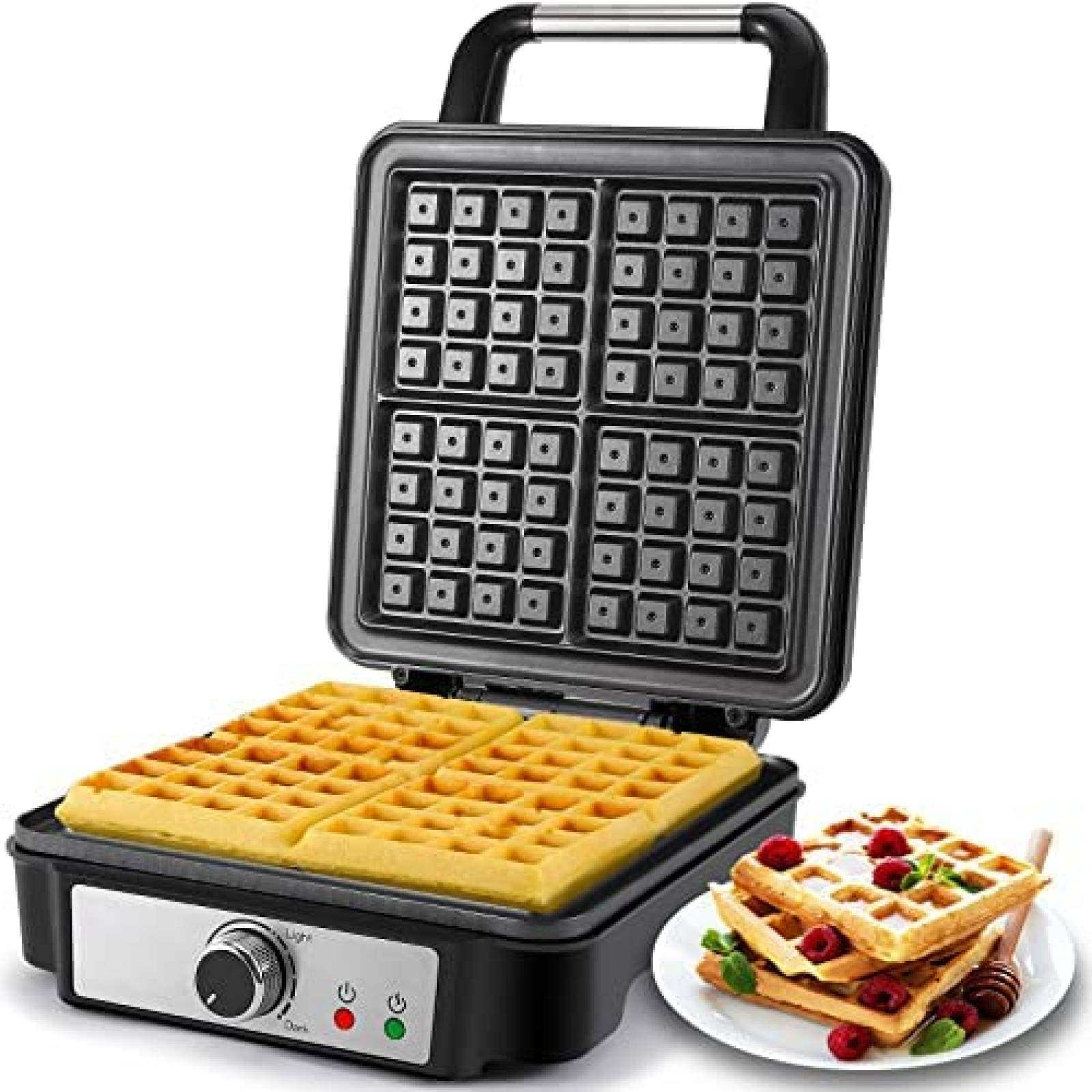 Wafflera MONXOOK de 1200W para 4 Waffles Cuadrados -Negro