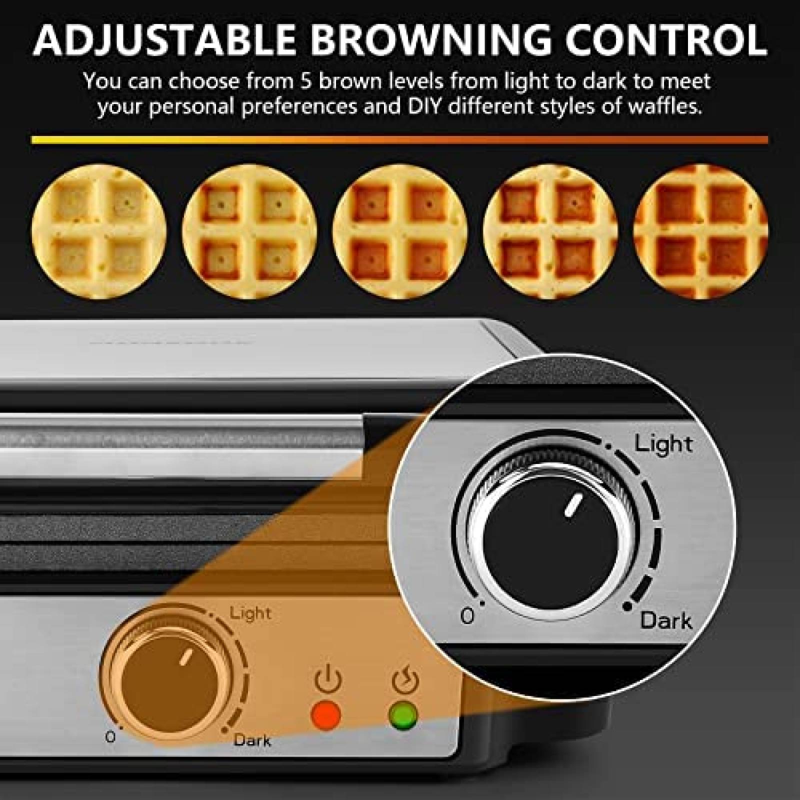 Wafflera MONXOOK de 1200W para 4 Waffles Cuadrados -Negro