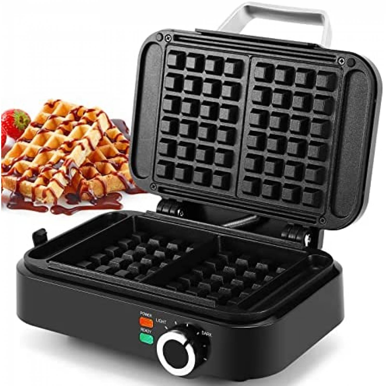 Wafflera MONXOOK de 1200W para 2 Waffles Cuadrados -Negro