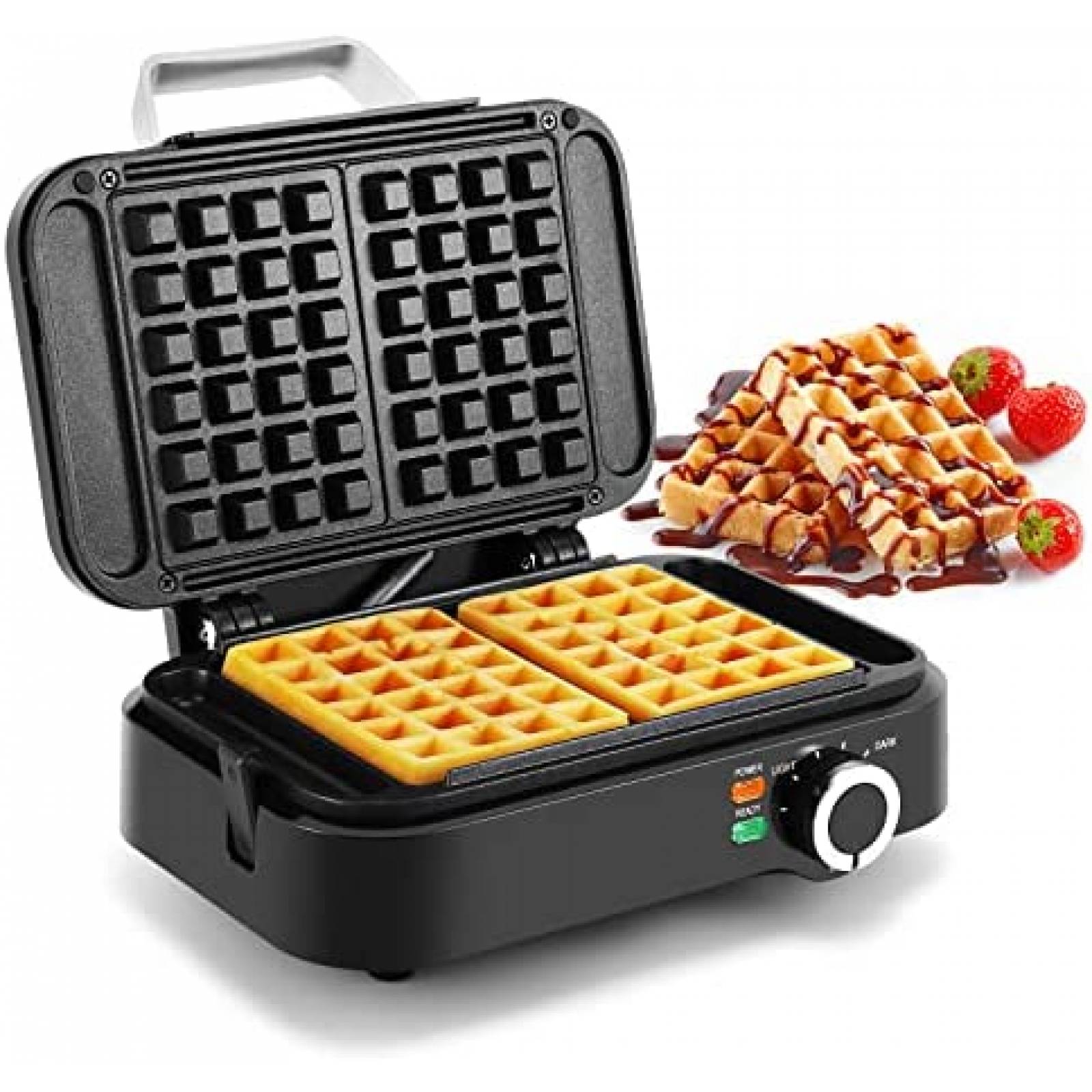 Wafflera MONXOOK de 1200W para 2 Waffles Cuadrados -Negro
